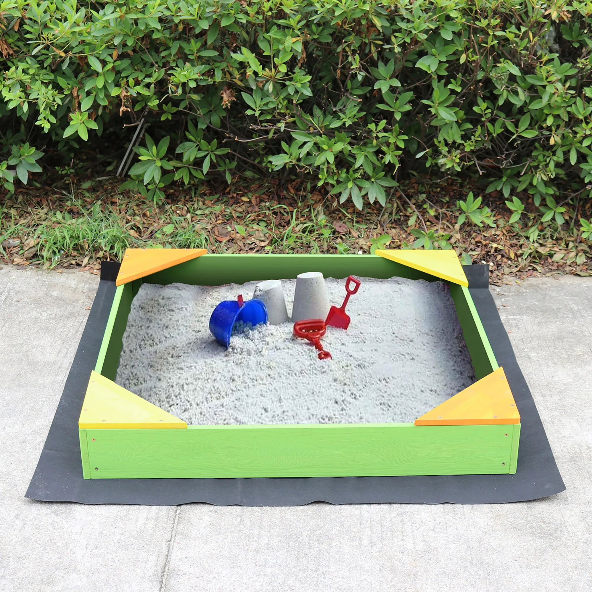 100% Eco Rot Resistant FSC Cypress Montessori Wooden Sandpit | Base Liner | Waterproof Cover | 90 x 90cm