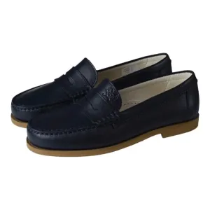 2525 - Blue Leather Girls School Loafer