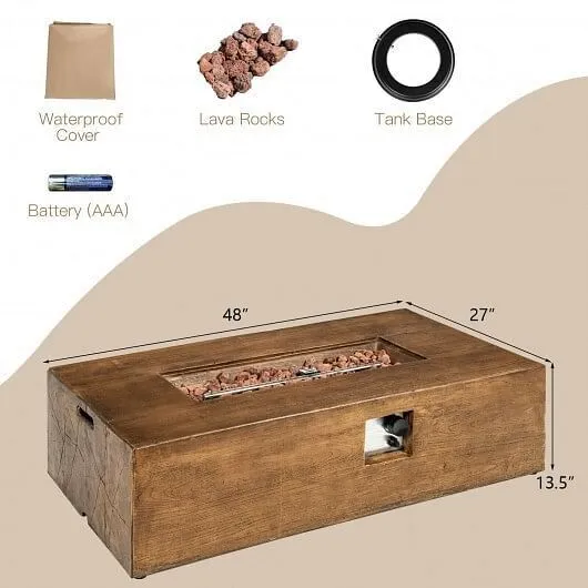 48 x 27 Inch Outdoor Gas Fire Pit Table 50 000 BTU with Lava Rocks and Cover - C