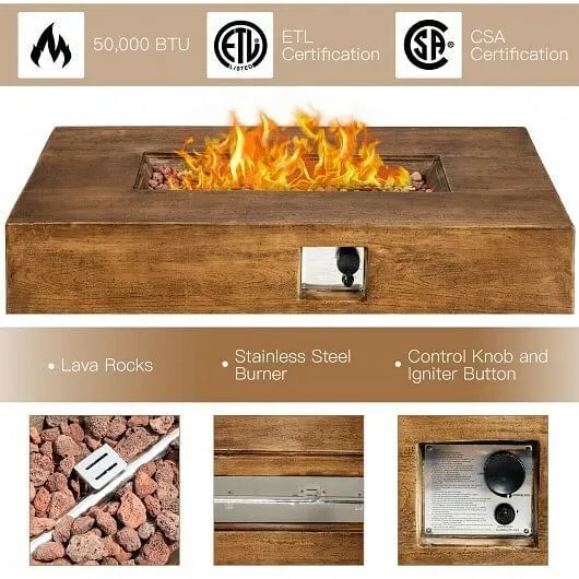 48 x 27 Inch Outdoor Gas Fire Pit Table 50 000 BTU with Lava Rocks and Cover - C