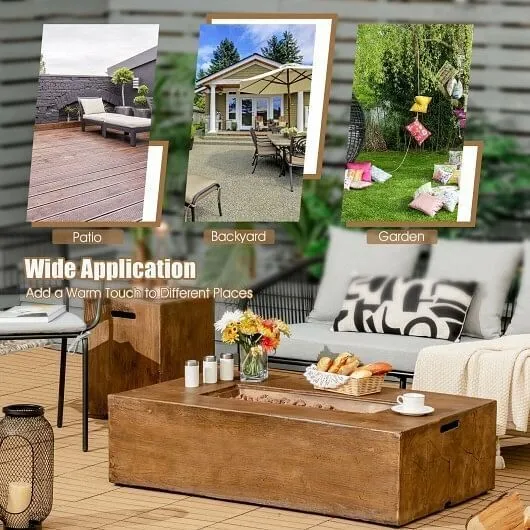 48 x 27 Inch Outdoor Gas Fire Pit Table 50 000 BTU with Lava Rocks and Cover - C