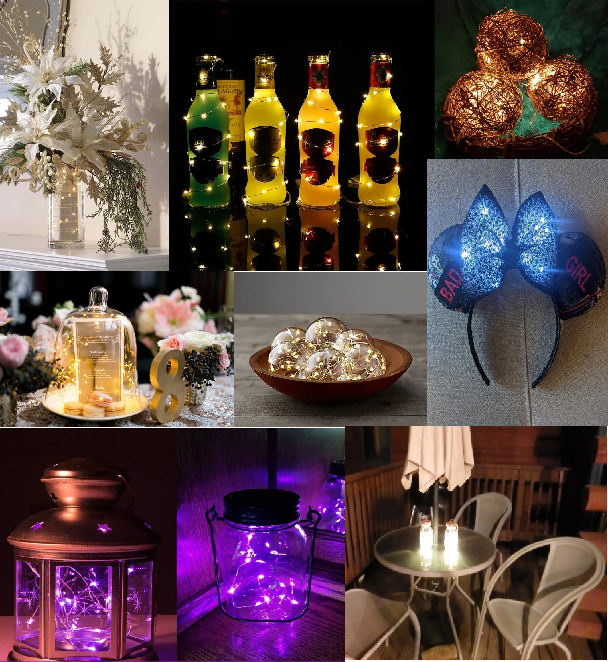 7ft (20 LED) String Lights | Silvery Copper Wire | CR2032 Batteries Required and Included | DIY Lighting | 6 Color Choices