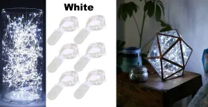 7ft (20 LED) String Lights | Silvery Copper Wire | CR2032 Batteries Required and Included | DIY Lighting | 6 Color Choices