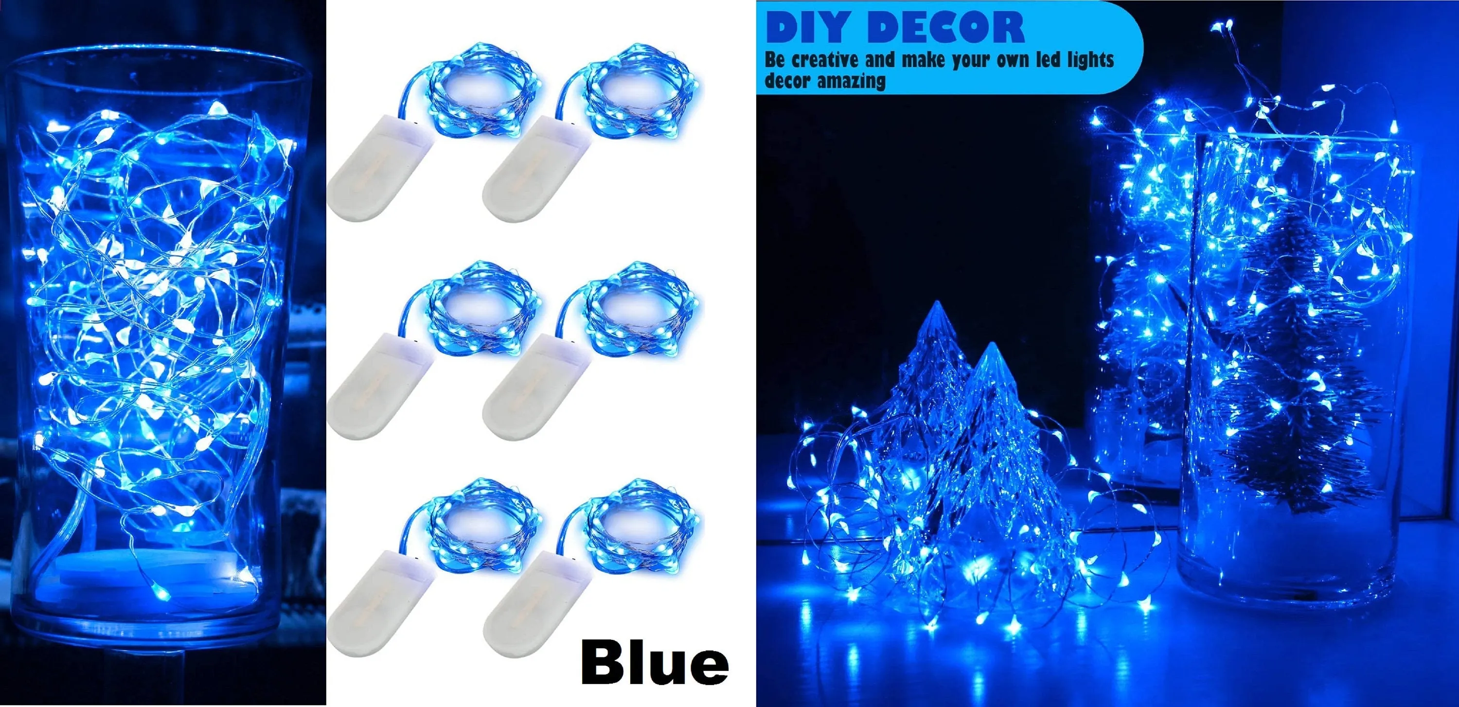 7ft (20 LED) String Lights | Silvery Copper Wire | CR2032 Batteries Required and Included | DIY Lighting | 6 Color Choices