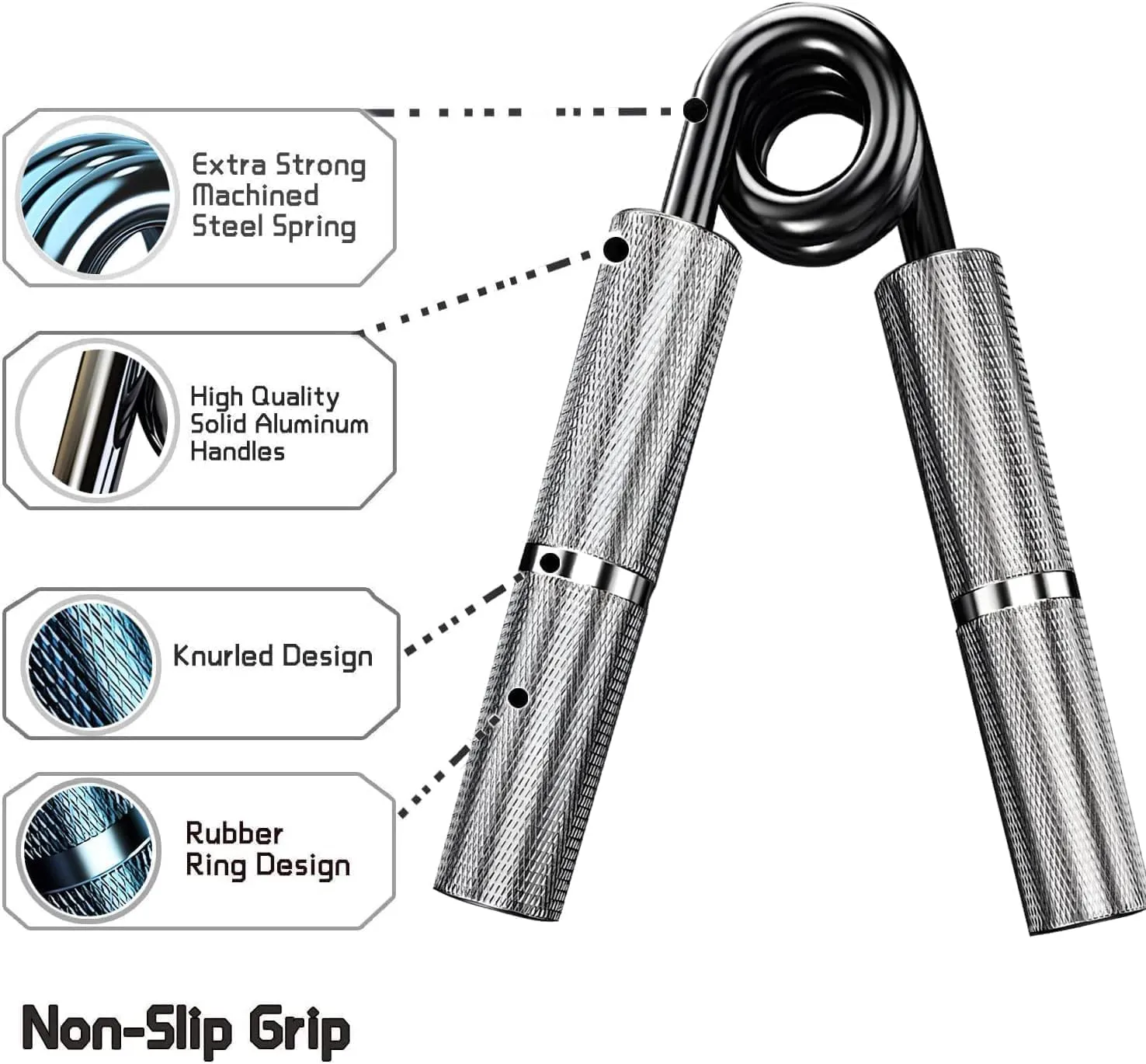 ALYV Metal Heavy Hand Grip and Wrist Strengthener Gripper - Resistance from 150LB Exerciser for Hand Grip Strength Trainer and Fingers (Silver)
