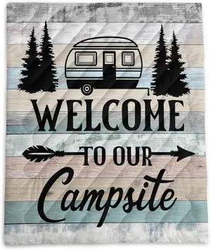 Axolotl Camping Camper Outdoor Blanket,Campsite Rv Camping Blanket,Rustic Farmhouse Vintage Wooden Lightweight Waterproof Puffy Travel Blanket,Forest Packable Outdoor Blanket for Traveling Picnic Park
