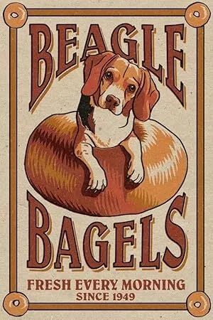 Beagle Bagels  - NEW Rustic Vintage Retro Style Sign | 8x12" Coffee & Dog Lovers Kitchen Gift  - Made In America To Order  Exquisite Custom Created Gift Home Decor