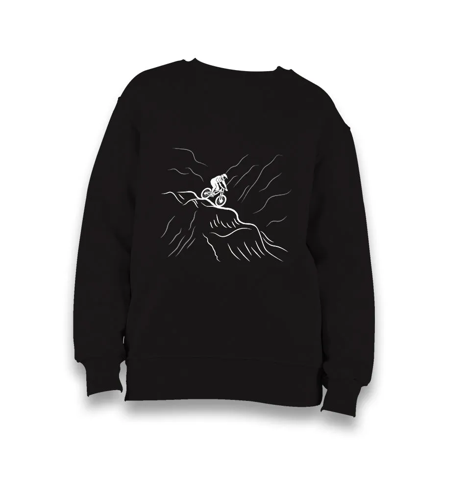 Biker on the Mountain Kid's Black Sweatshirt