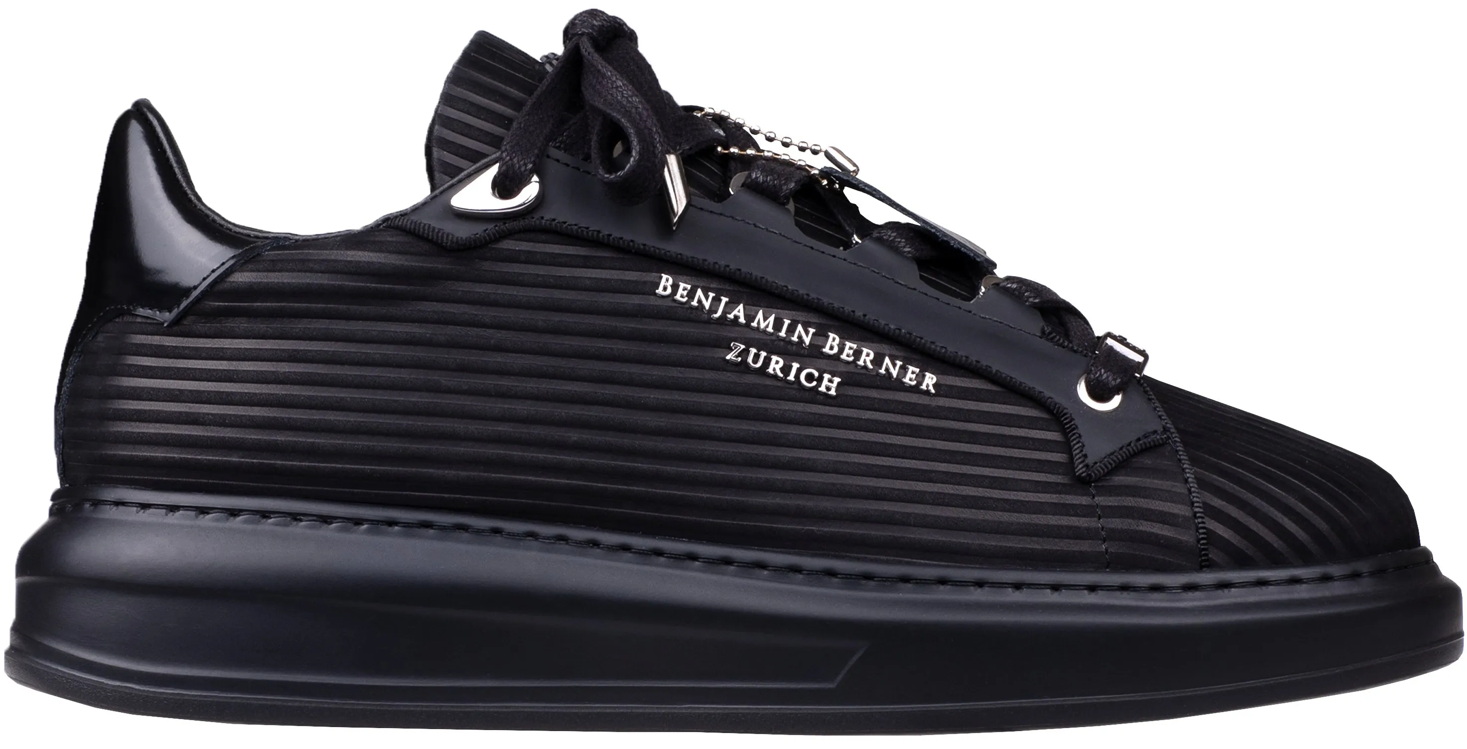 BNJ ACHILLE ALL BLACK 3D STRIPED  NUBUCK