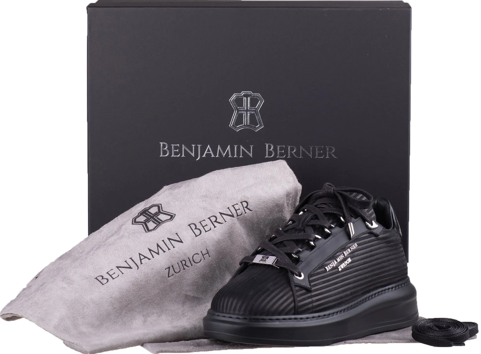 BNJ ACHILLE ALL BLACK 3D STRIPED  NUBUCK