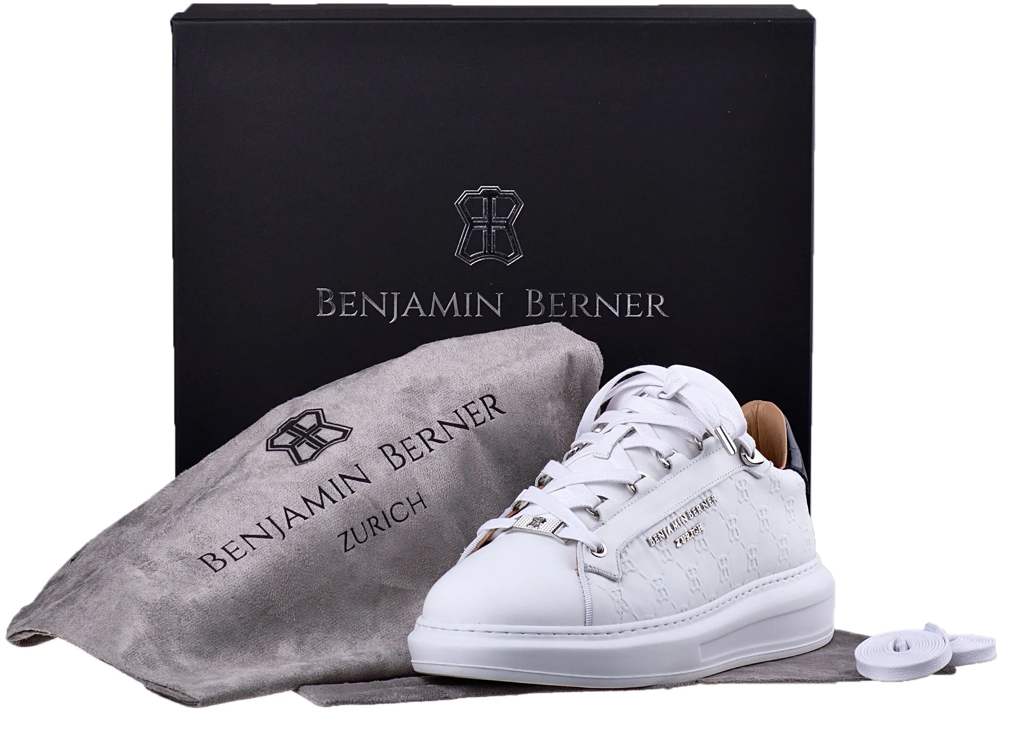 BNJ ACHILLE ALL WHITE MONOGRAM EMBOSSED MATT NAPPA