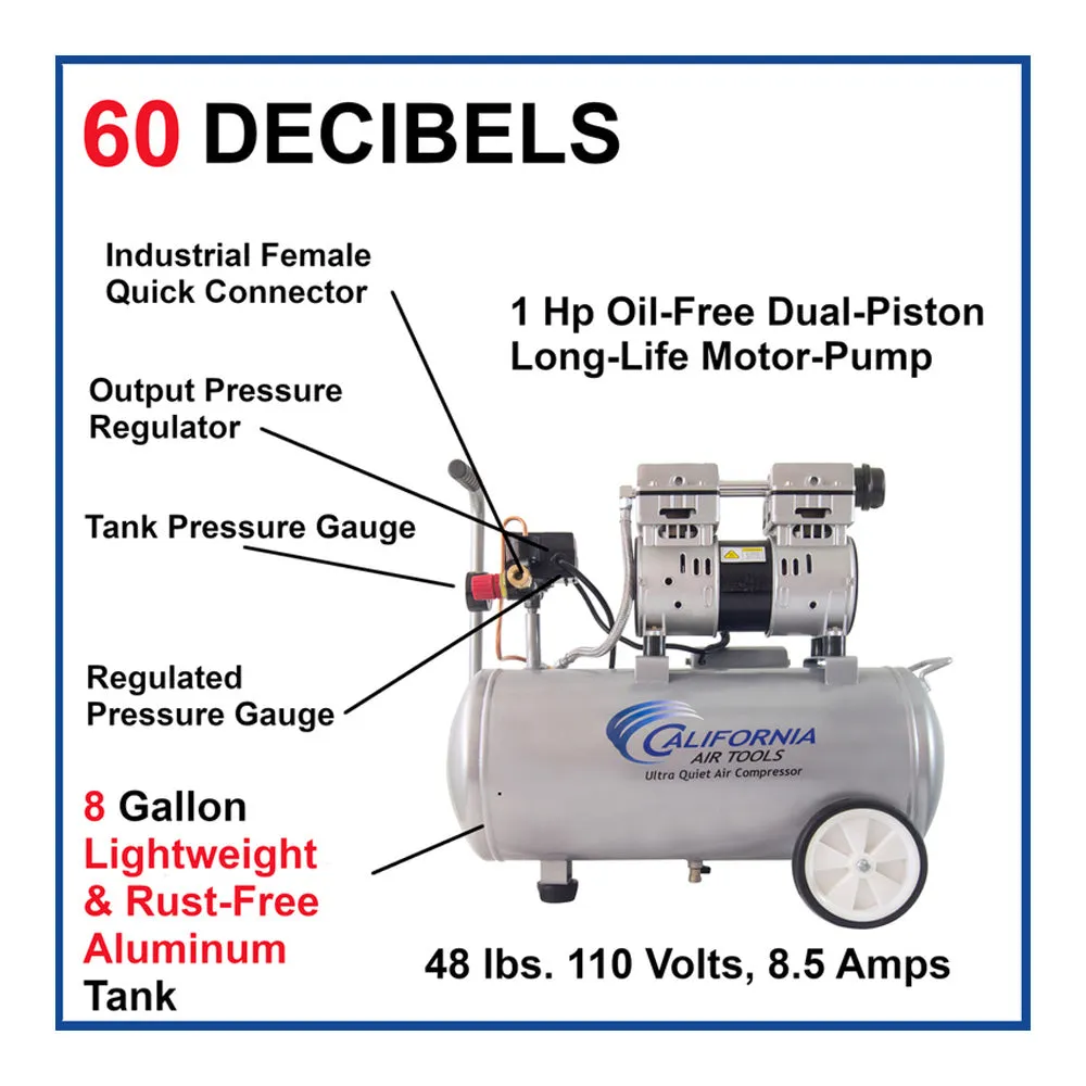 California Air Tools 8010A Air Compressor 1hp (8 Gal. Aluminum Tank)