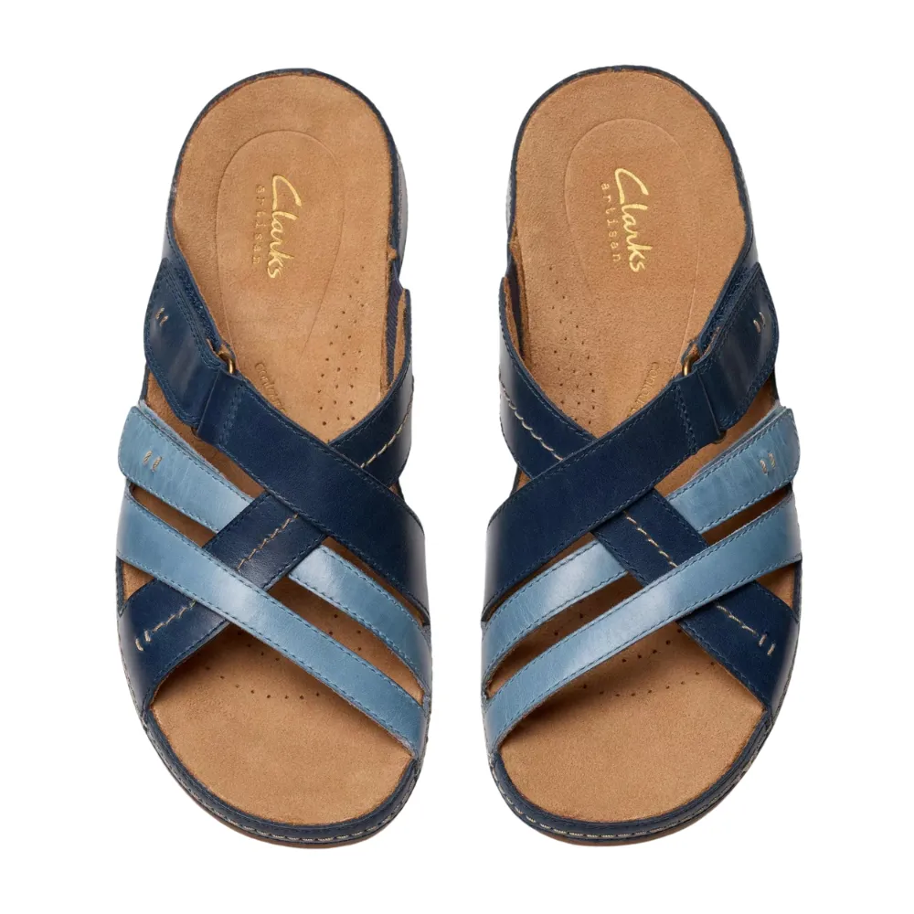 Clarks Cecily Slide Blue Combination Sandal (Women's)