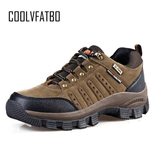 COOLVFATBO Military Tactical Boots For Men Leather Outdoors Round Toe Sneakers