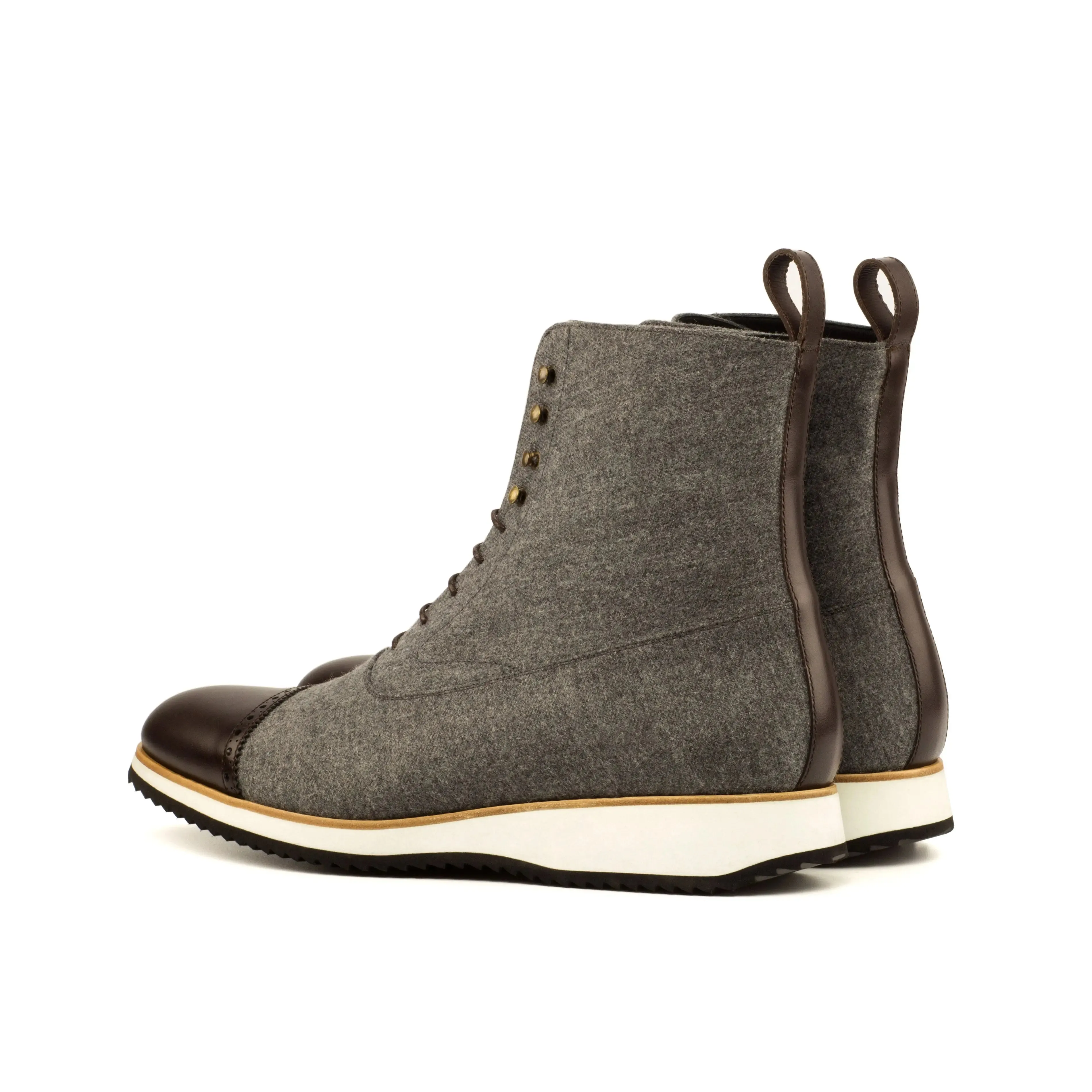 DapperFam Vittorio in Light Grey / Dark Brown Men's Flannel & Italian Leather Balmoral Boot