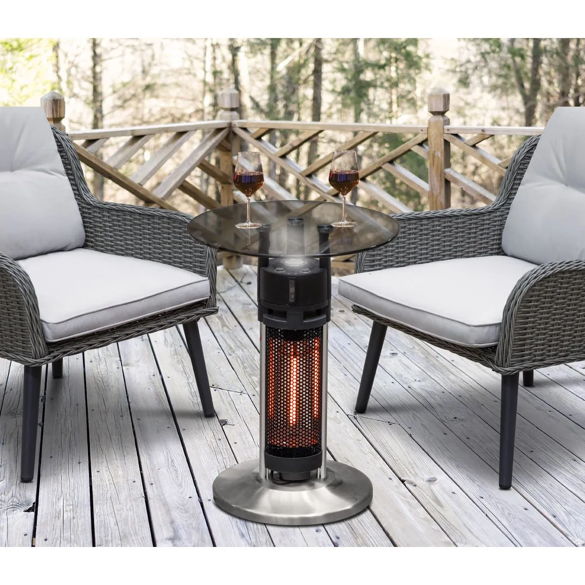 Dellonda Bistro Table with 1200W Heater, 65cm, Black/Stainless Steel