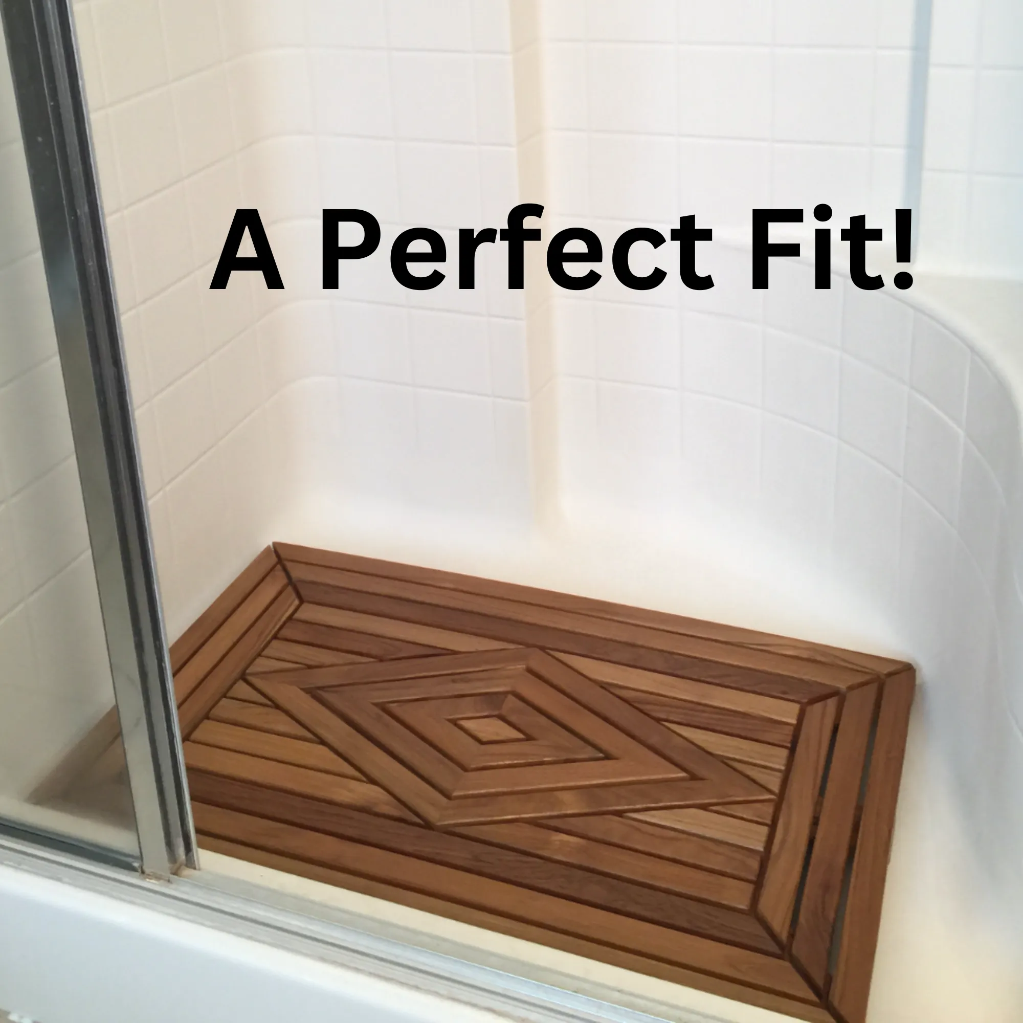 Designer Teak Shower Mat, Waterproof, Teak Oil Finish, Large, 32x20x2 for Bathroom, Pool, Spa, Boat, Sauna, Patio, RV, Front Door