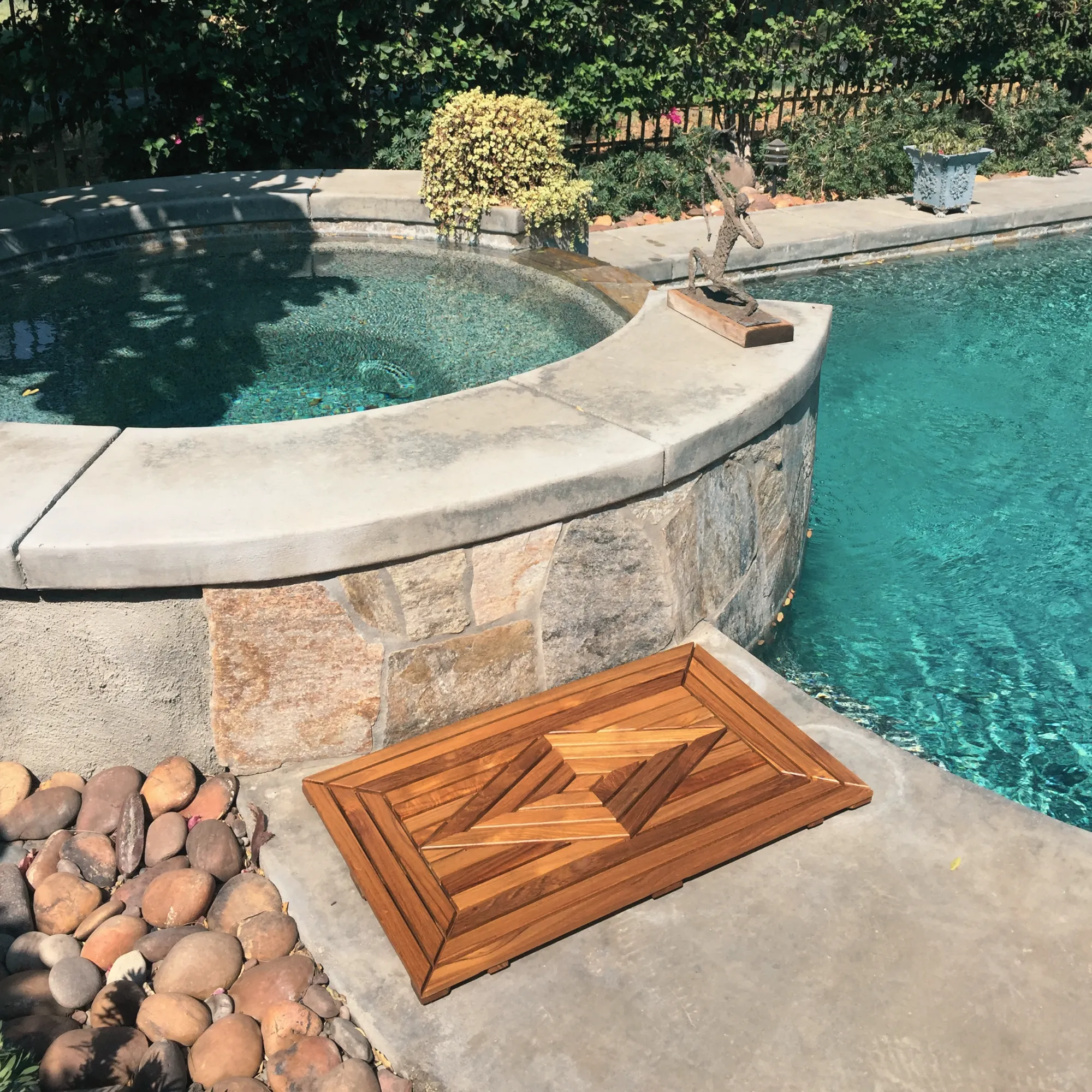 Designer Teak Shower Mat, Waterproof, Teak Oil Finish, Large, 32x20x2 for Bathroom, Pool, Spa, Boat, Sauna, Patio, RV, Front Door