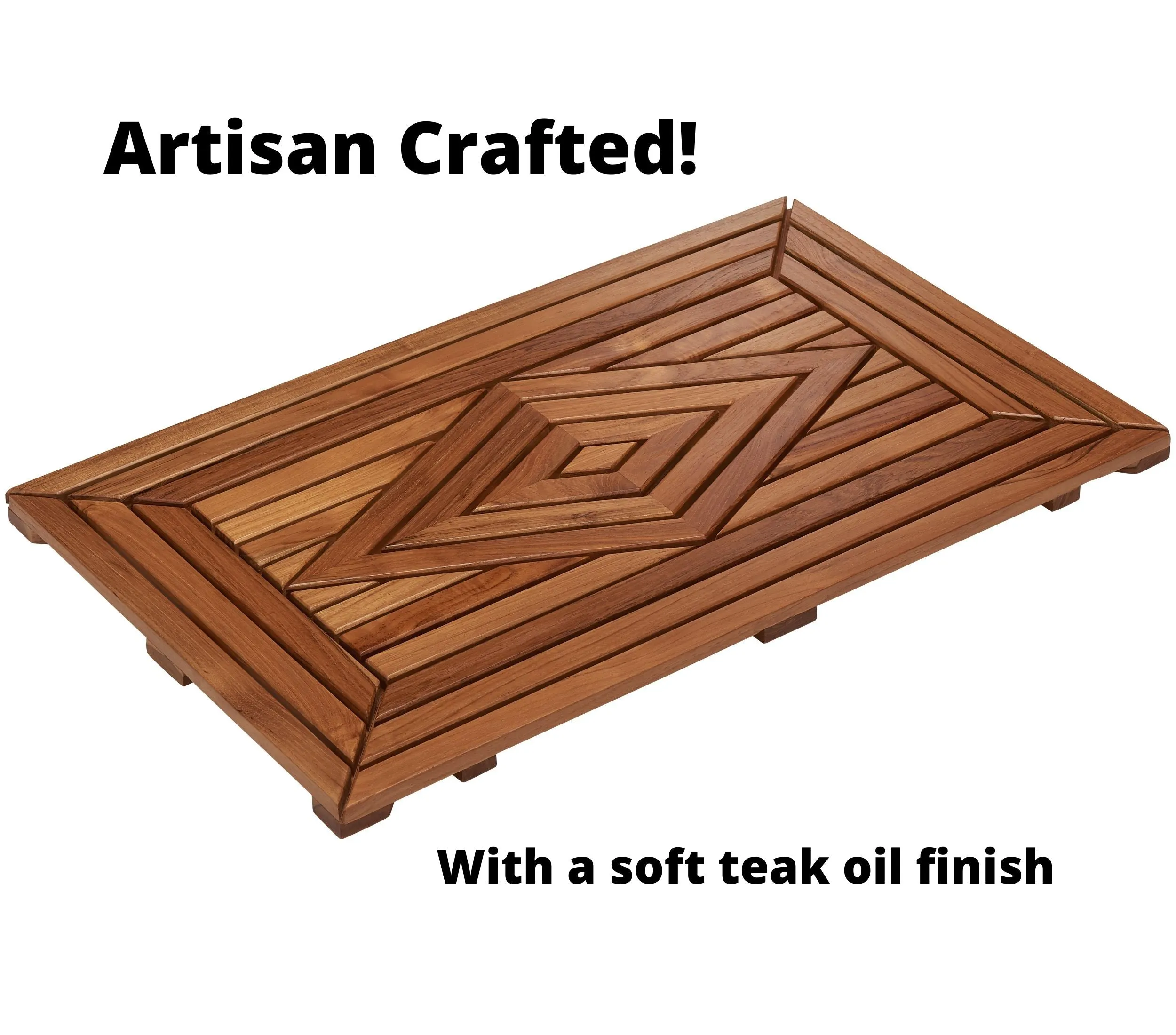 Designer Teak Shower Mat, Waterproof, Teak Oil Finish, Large, 32x20x2 for Bathroom, Pool, Spa, Boat, Sauna, Patio, RV, Front Door