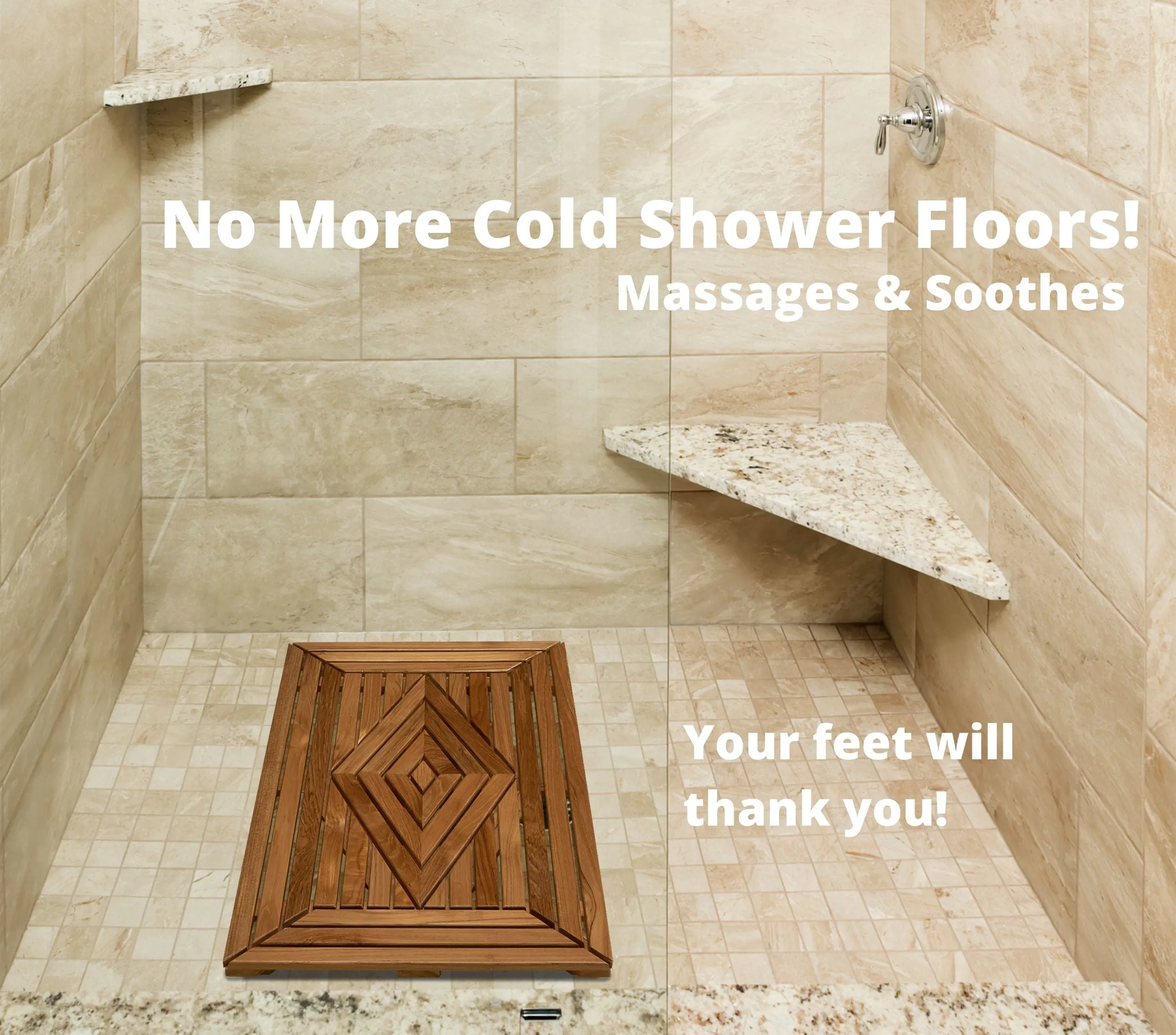 Designer Teak Shower Mat, Waterproof, Teak Oil Finish, Large, 32x20x2 for Bathroom, Pool, Spa, Boat, Sauna, Patio, RV, Front Door