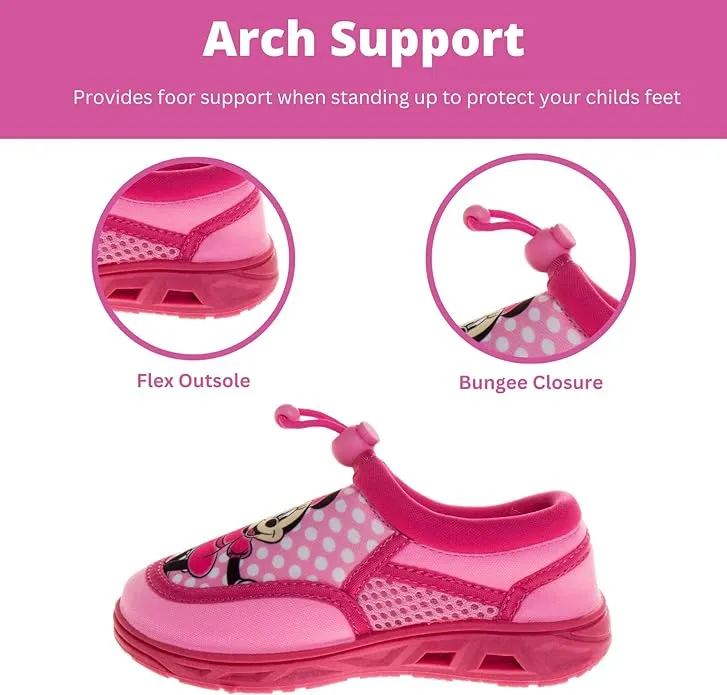 Disney Minnie Mouse Water shoes - pool aqua socks for kids- Sandals princess bungee waterproof beach slides sport character summer slip-on quick dry (toddler/little kid)