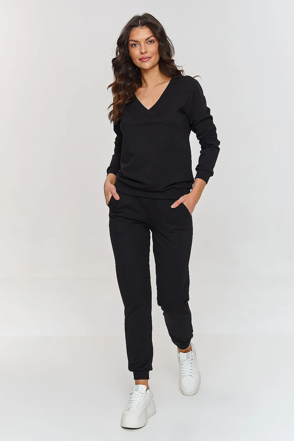 Elegant V-Neck Ribbed Lounge Set