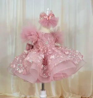Fashionable and elegant feather bow fluffy stage performance girl dress