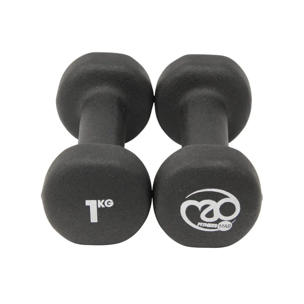 Fitness Mad 1kg Black Dumbbells