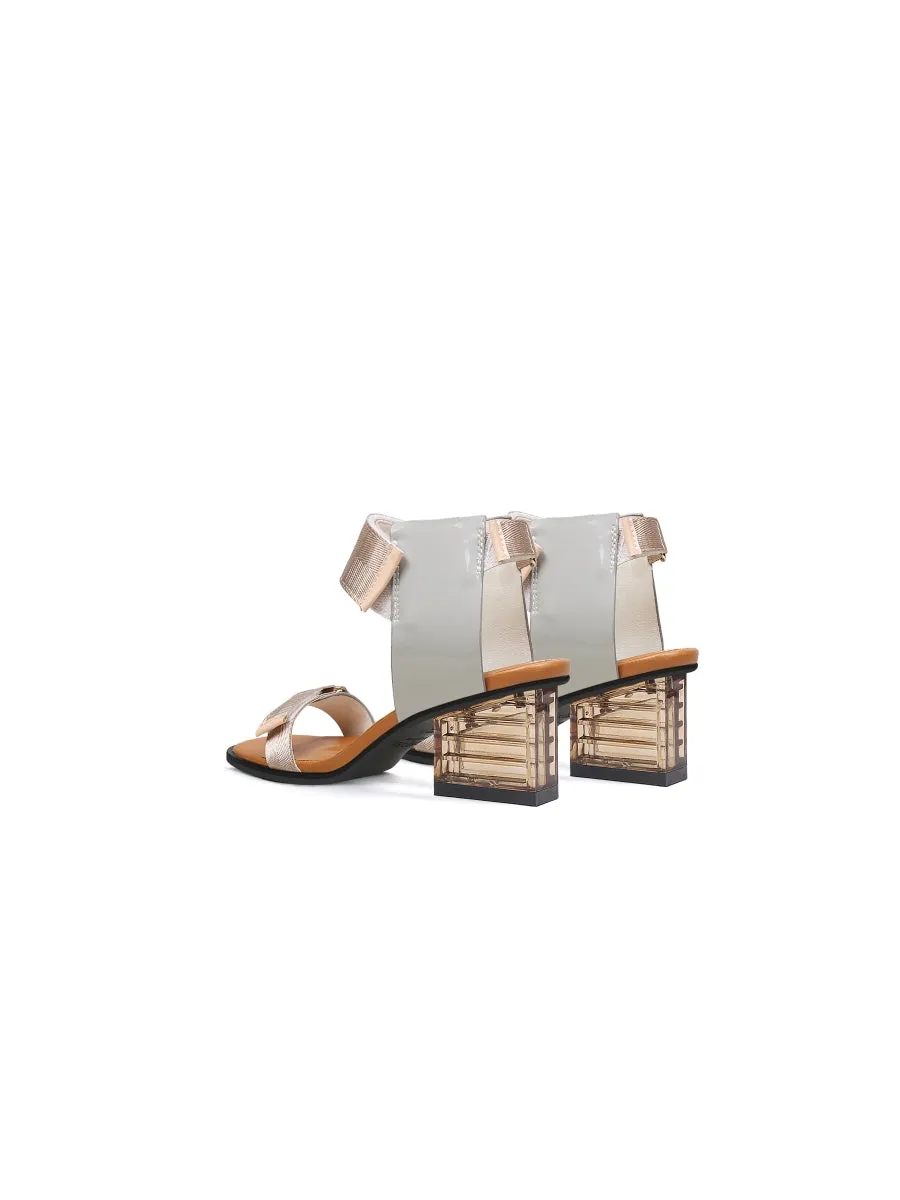 Gold Party Heel Leather Sandal