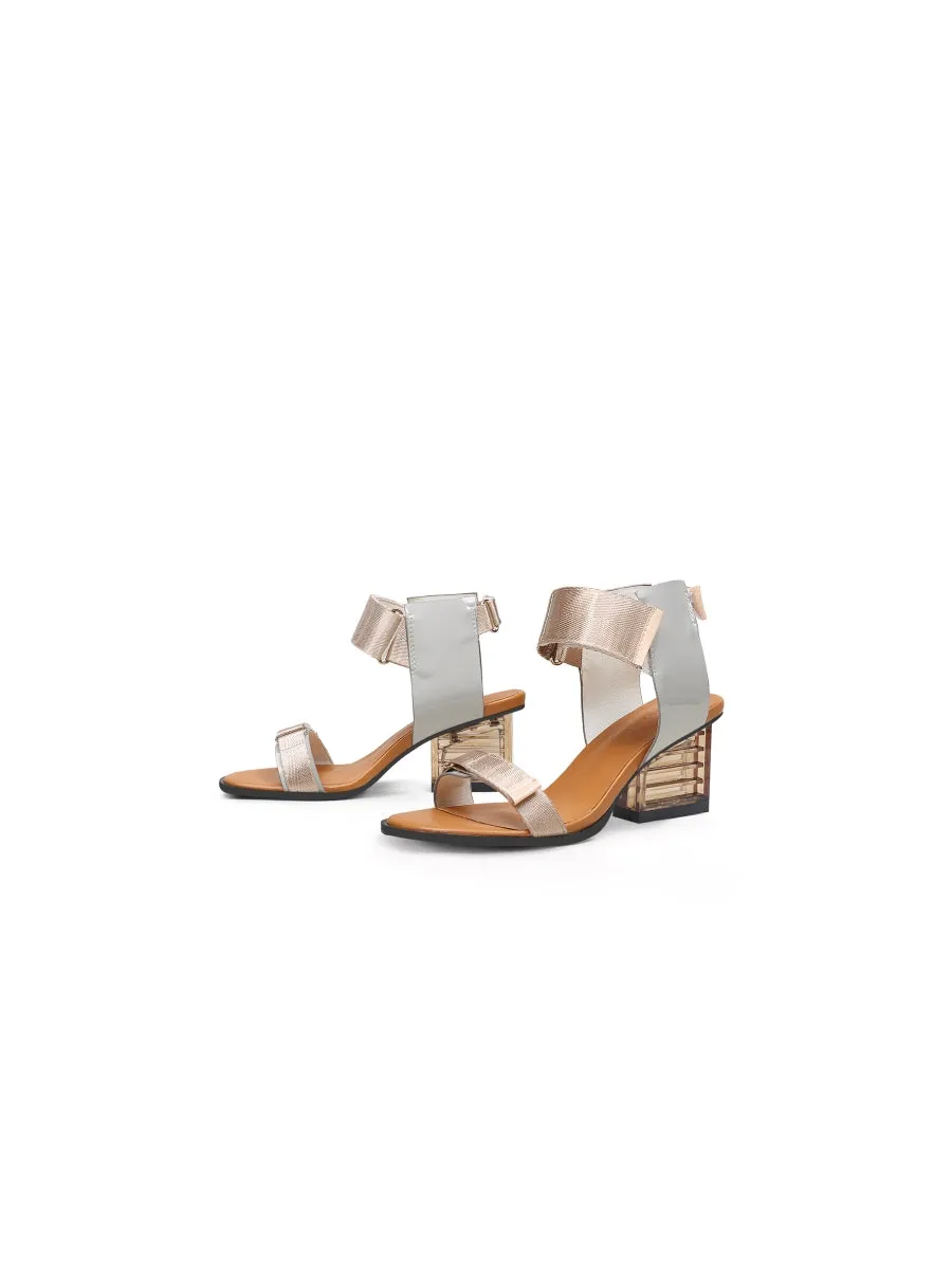 Gold Party Heel Leather Sandal