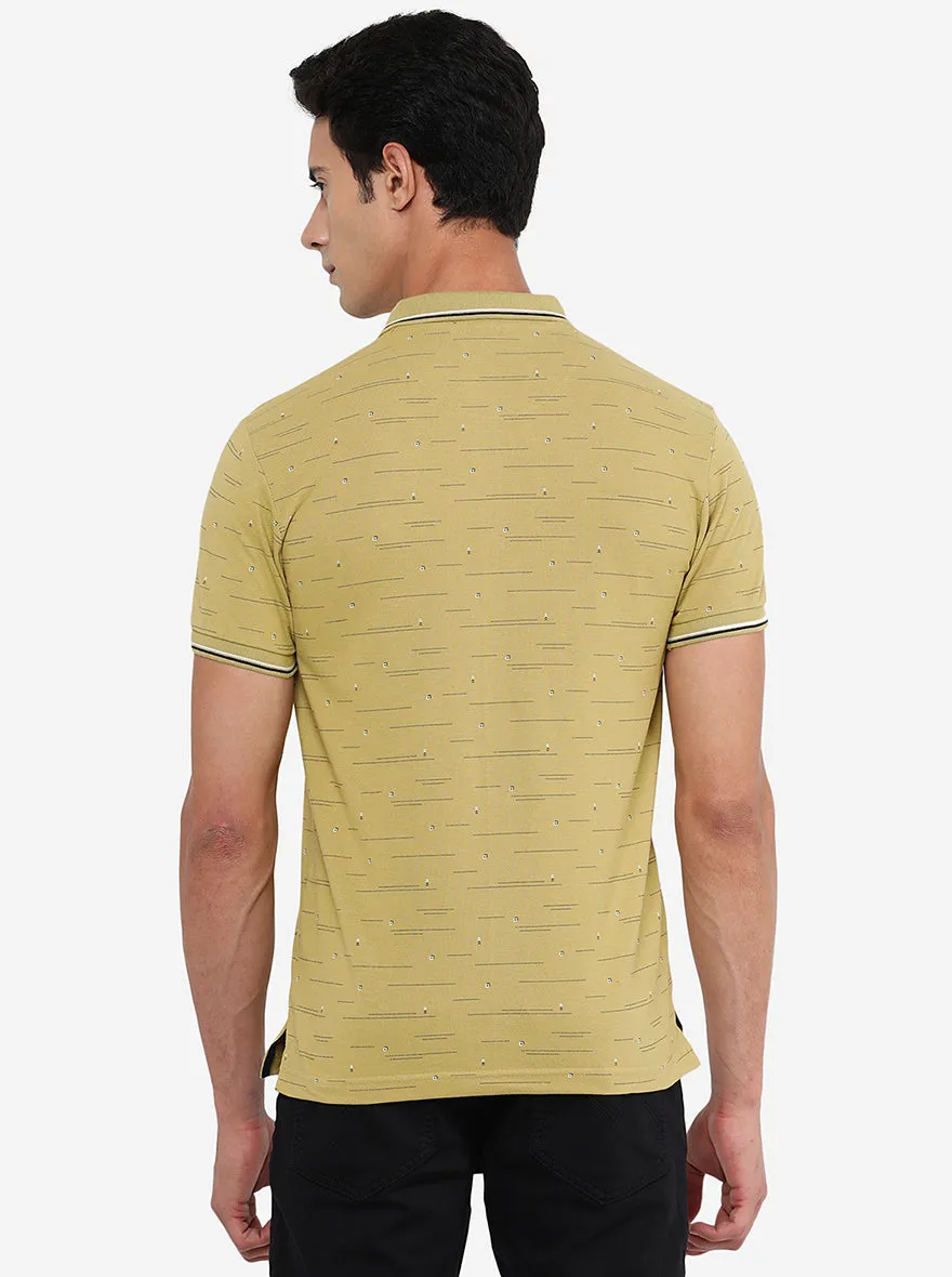 Golden Yellow Printed Slim Fit Polo T-Shirt | Greenfibre