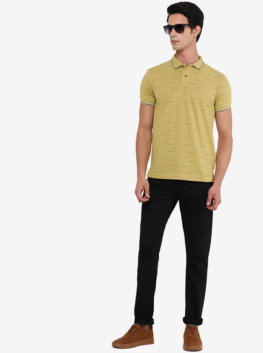 Golden Yellow Printed Slim Fit Polo T-Shirt | Greenfibre