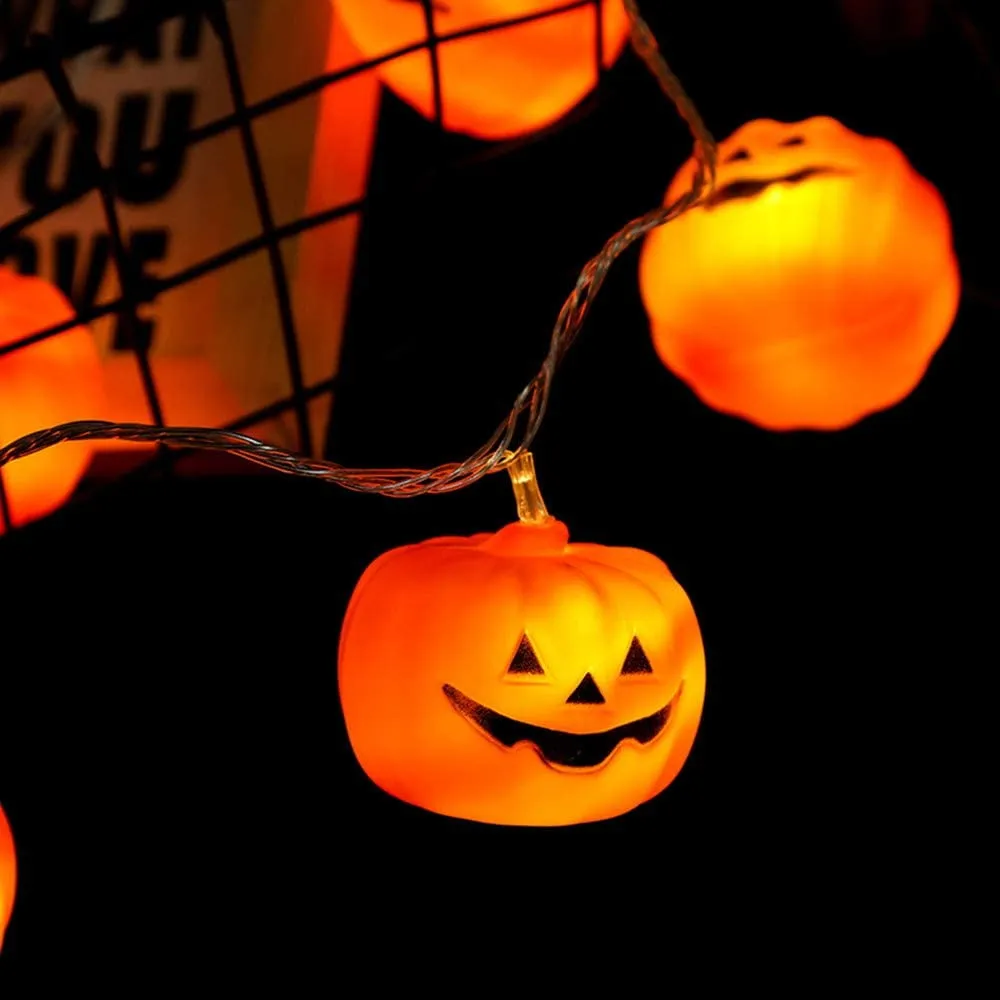 Halloween String Lights (40 Bulbs), LED Pumpkin Jack-O-Lantern Indoor Decoration, Orange Holiday Bulbs for Outdoor Décor, 8 Modes