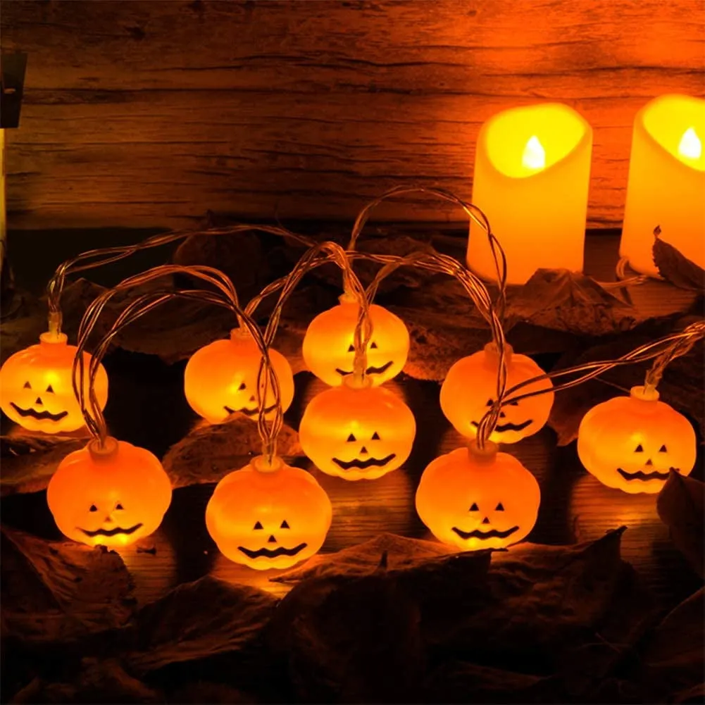Halloween String Lights (40 Bulbs), LED Pumpkin Jack-O-Lantern Indoor Decoration, Orange Holiday Bulbs for Outdoor Décor, 8 Modes