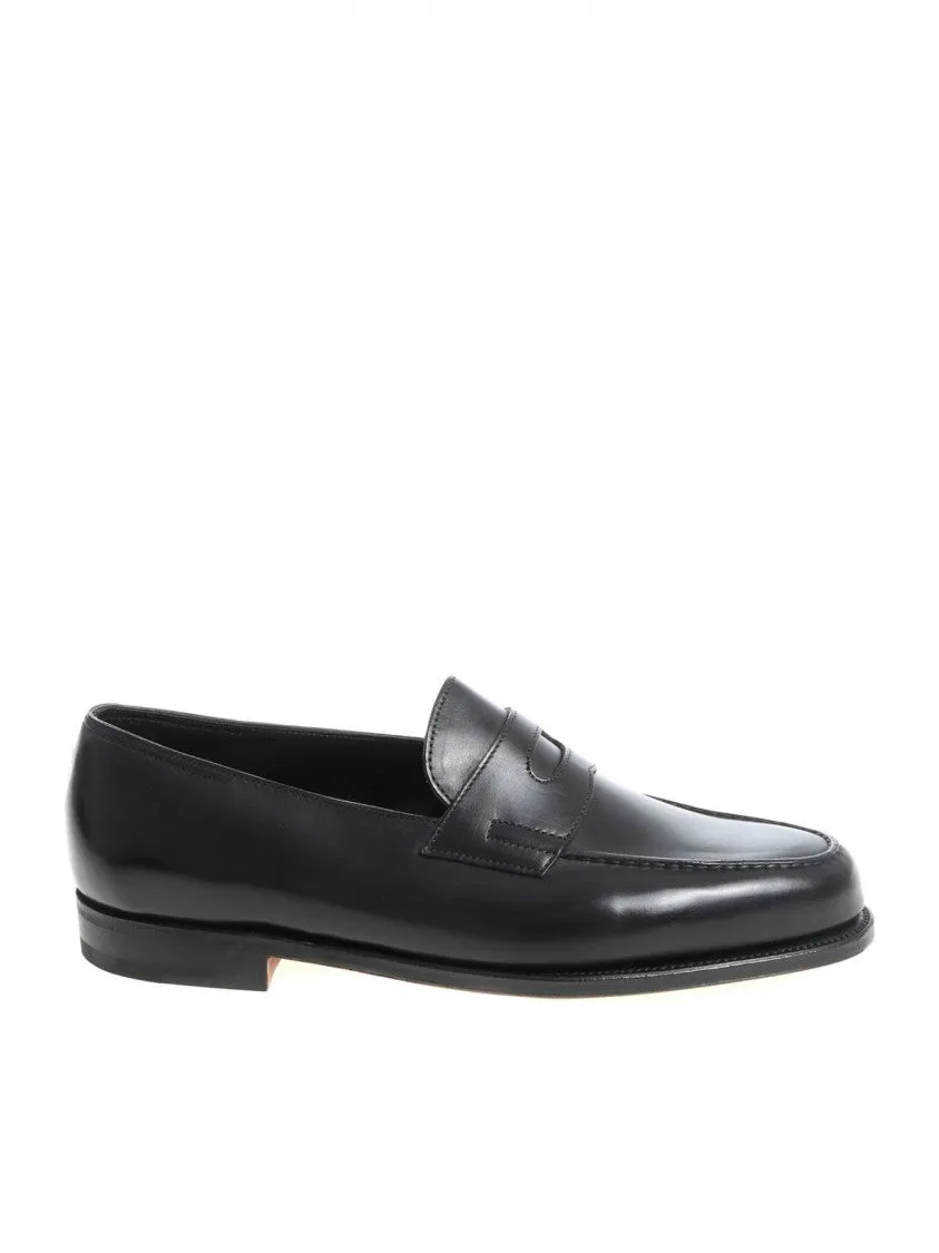 Hand-Sewn Black Calf Leather College Loafer