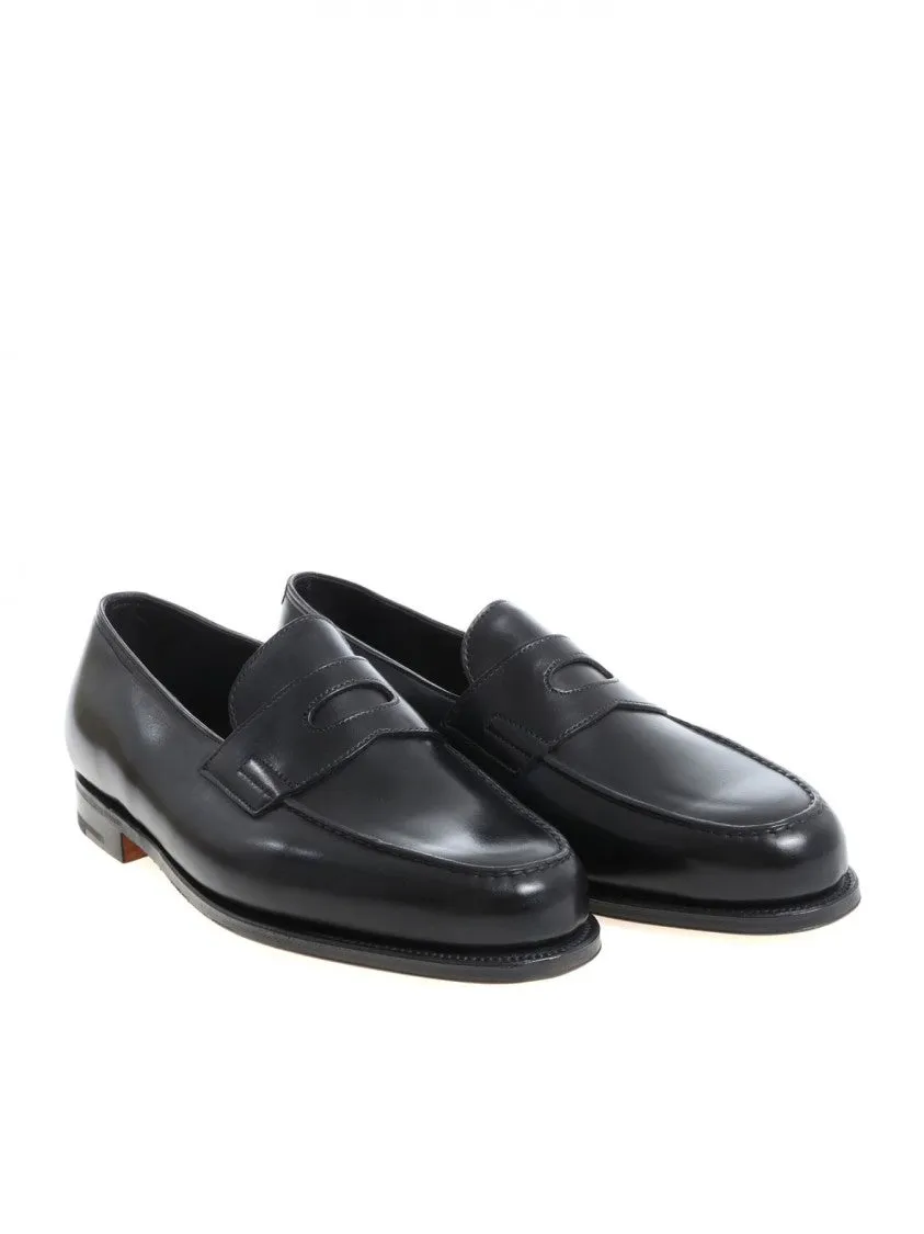 Hand-Sewn Black Calf Leather College Loafer