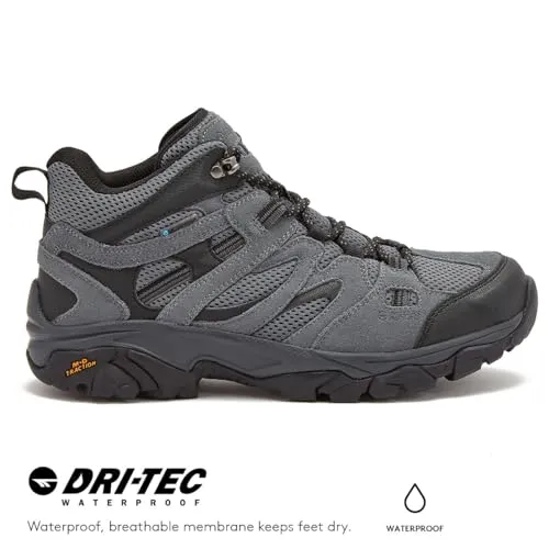 HI-TEC Ravus WP Mid Waterproof Hiking Boots for Men, Lightweight Breathable Outdoor Trekking Shoes - Dark Grey, 10 Medium