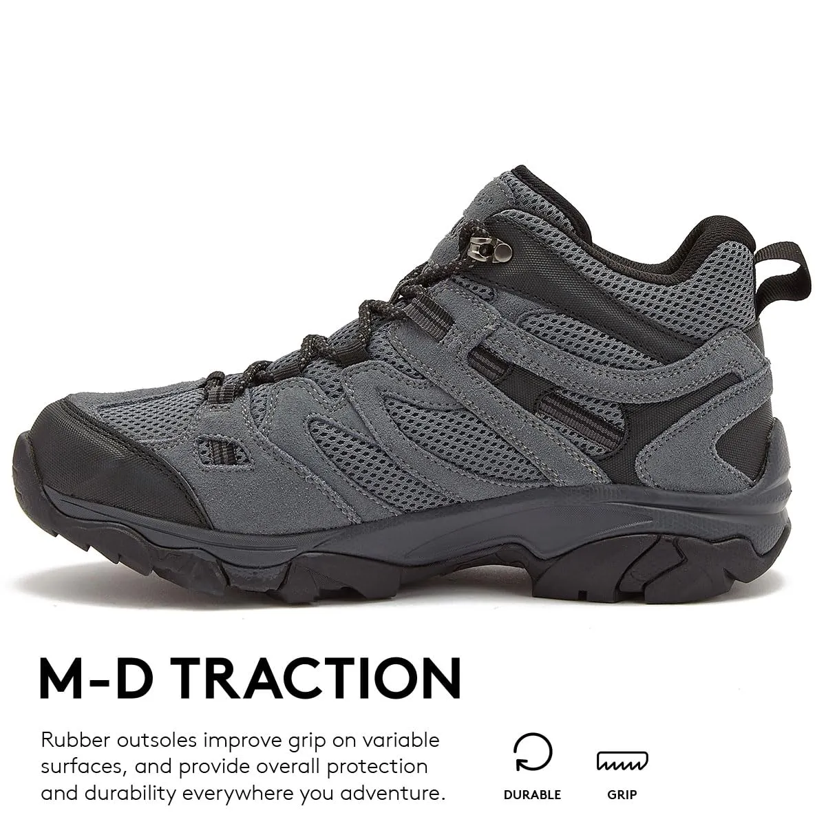 HI-TEC Ravus WP Mid Waterproof Hiking Boots for Men, Lightweight Breathable Outdoor Trekking Shoes - Dark Grey, 10 Medium