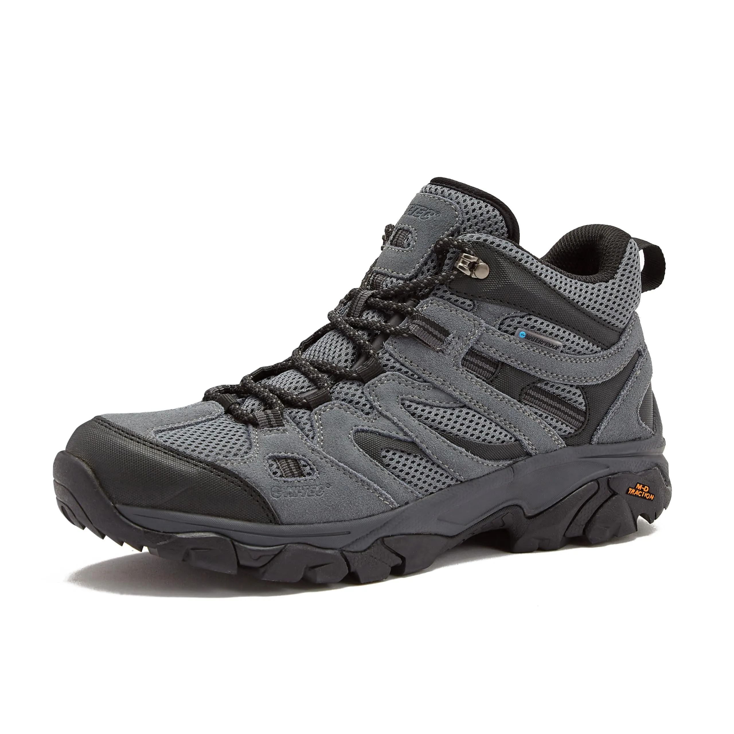 HI-TEC Ravus WP Mid Waterproof Hiking Boots for Men, Lightweight Breathable Outdoor Trekking Shoes - Dark Grey, 9.5 Medium