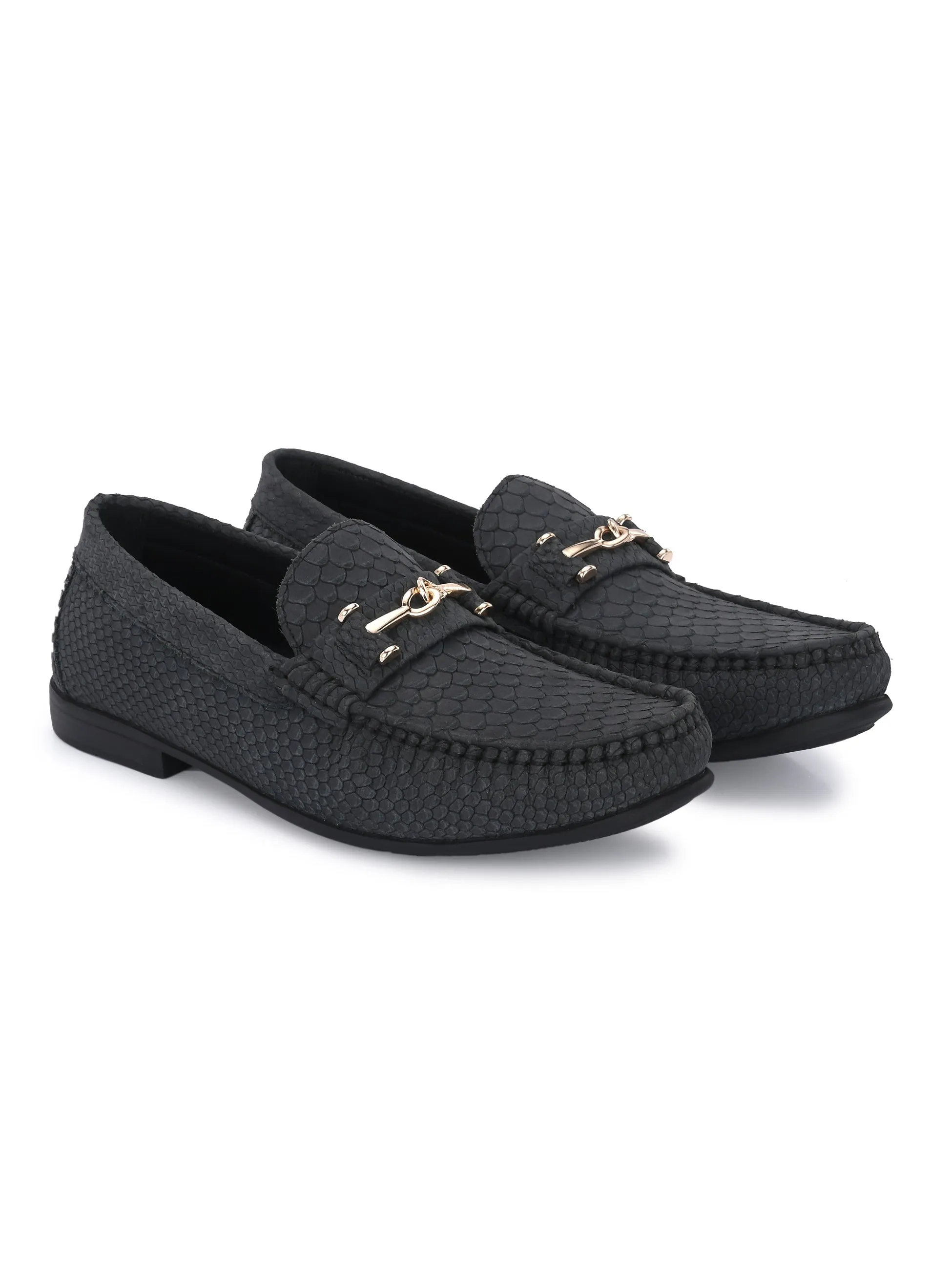 HITZ Men's Grey Leather Casual Loafers