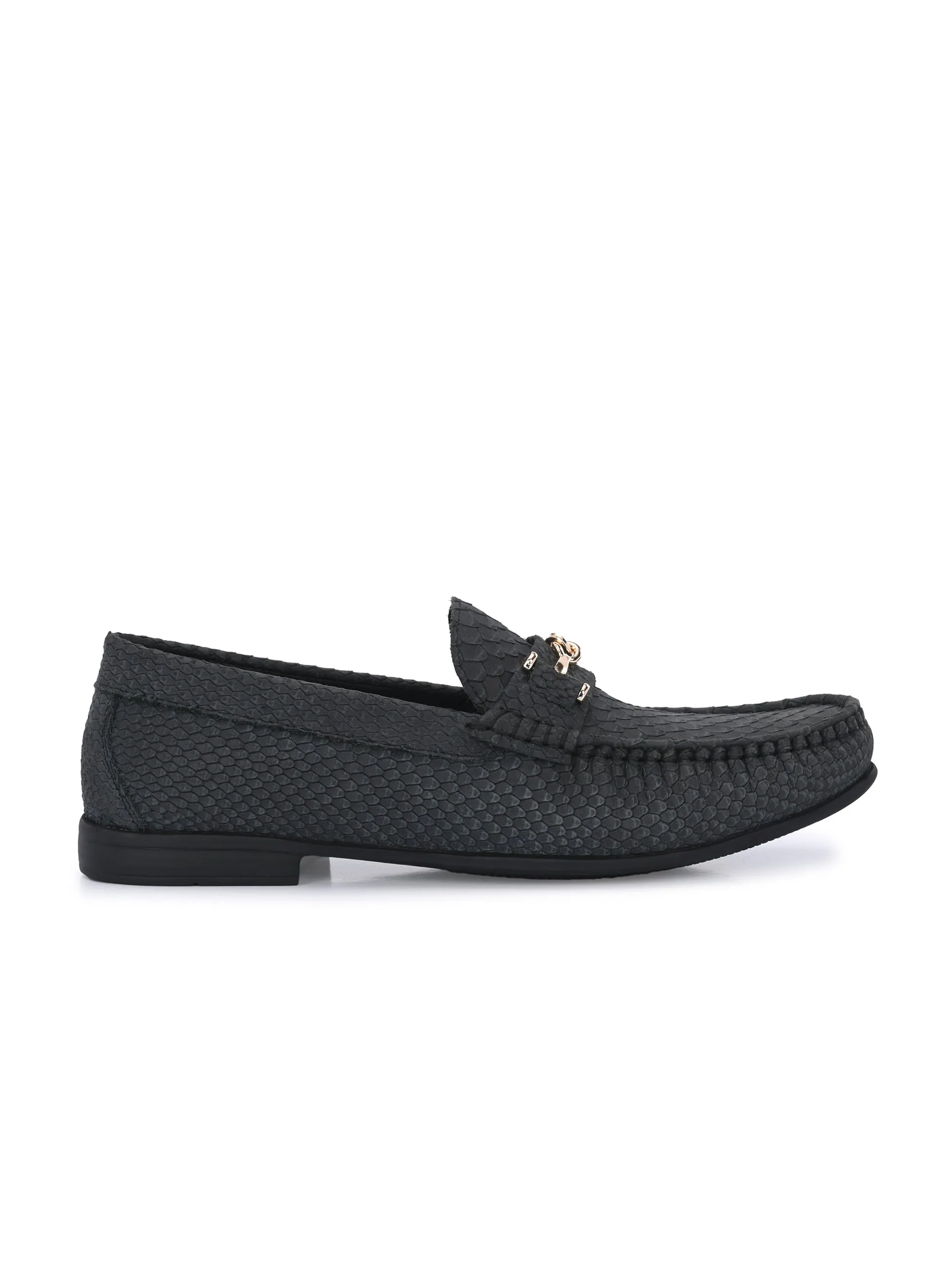 HITZ Men's Grey Leather Casual Loafers