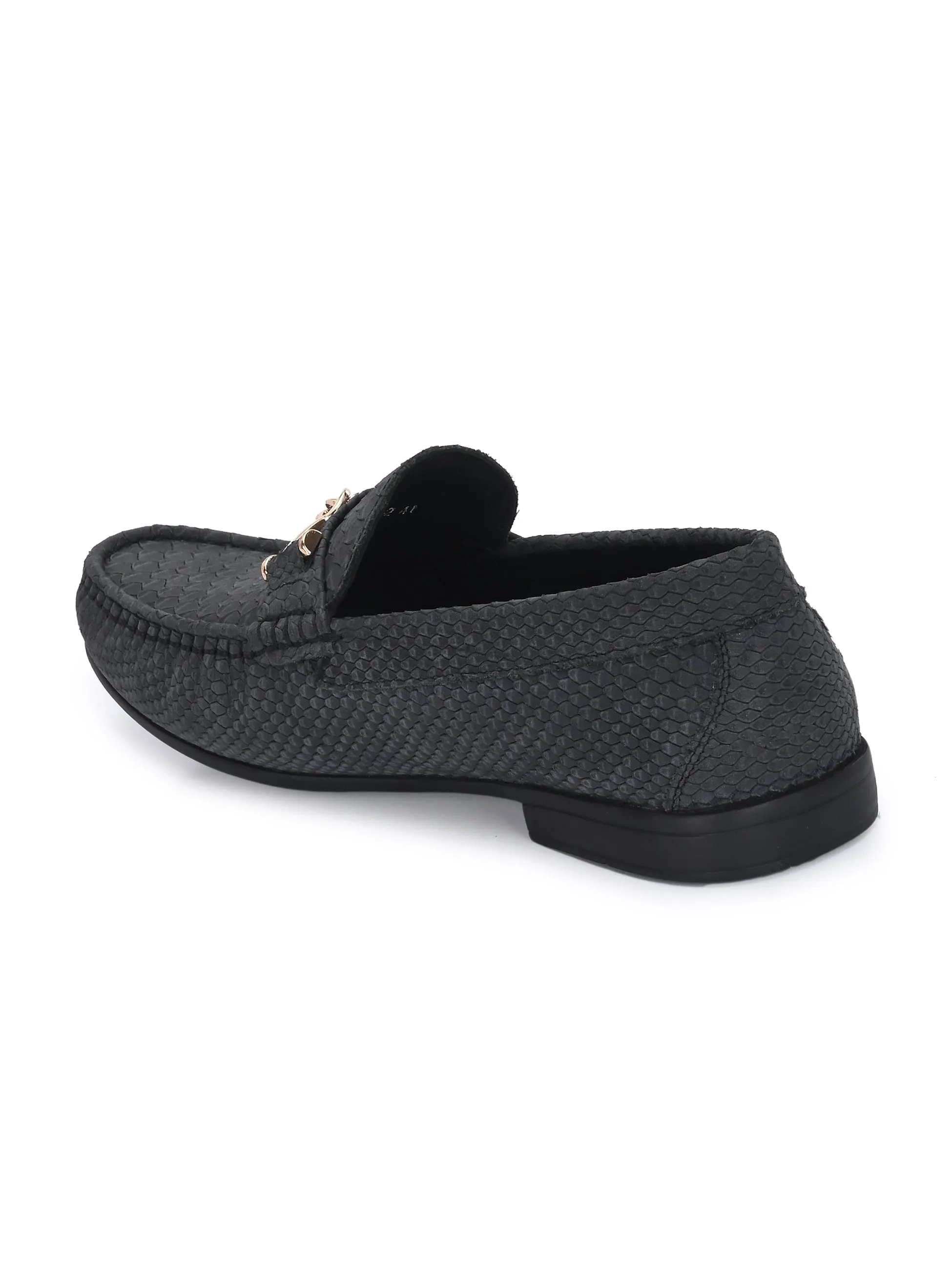 HITZ Men's Grey Leather Casual Loafers