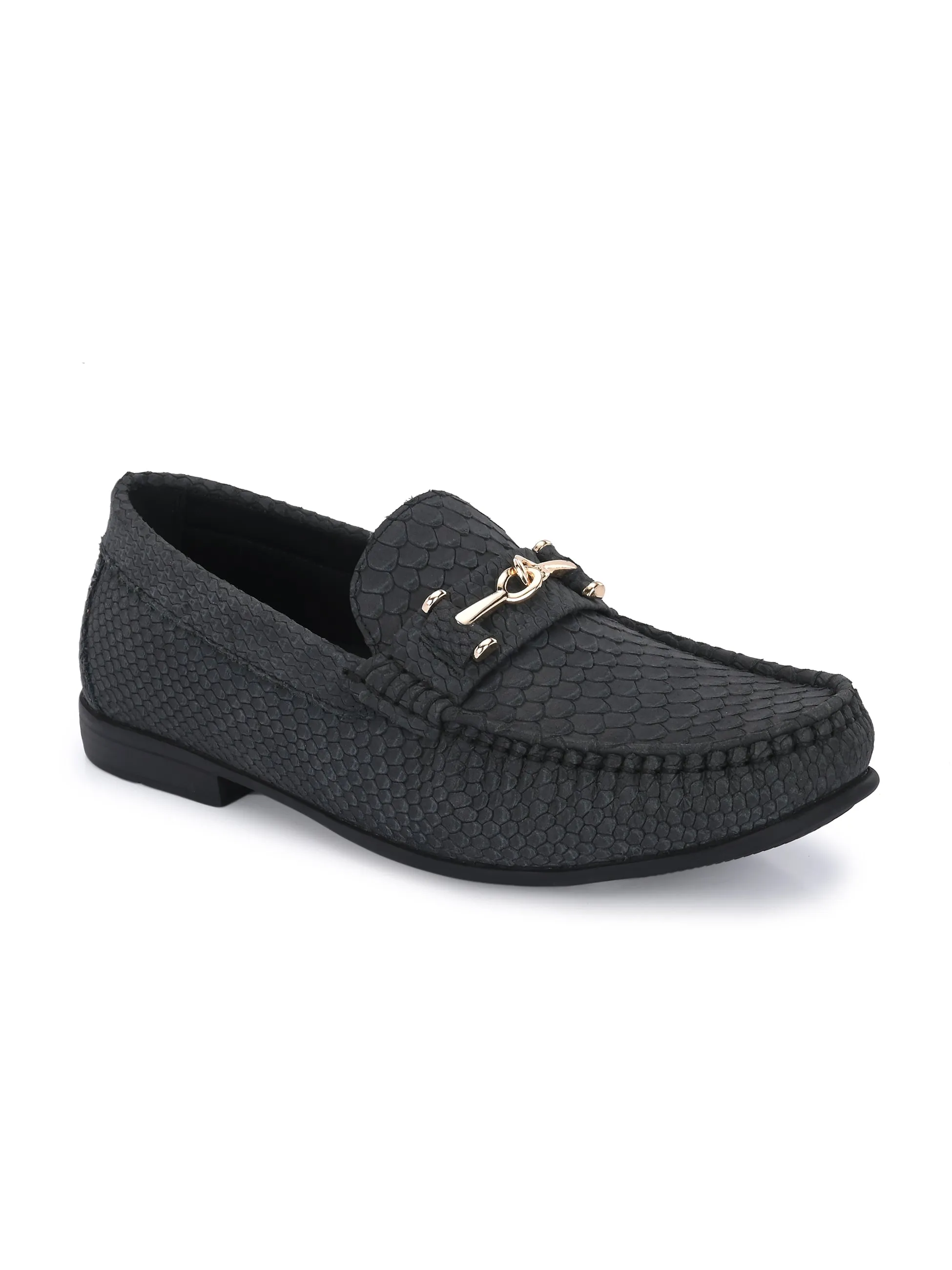 HITZ Men's Grey Leather Casual Loafers