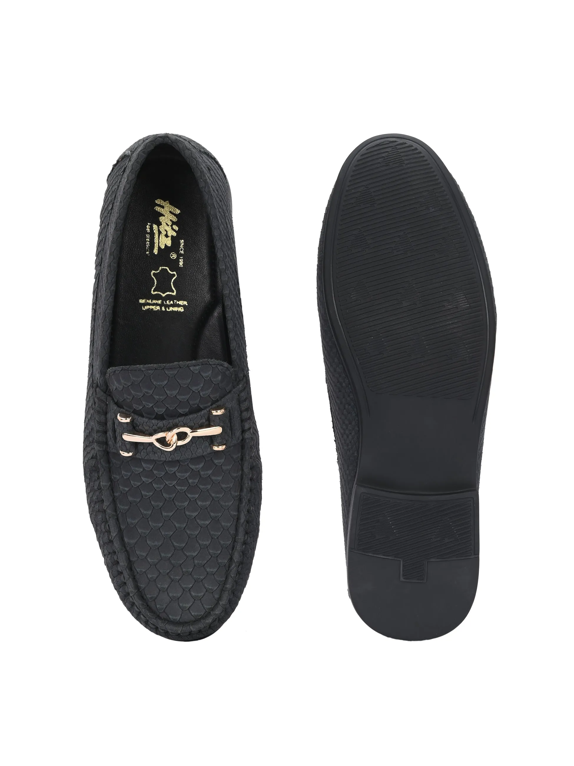 HITZ Men's Grey Leather Casual Loafers