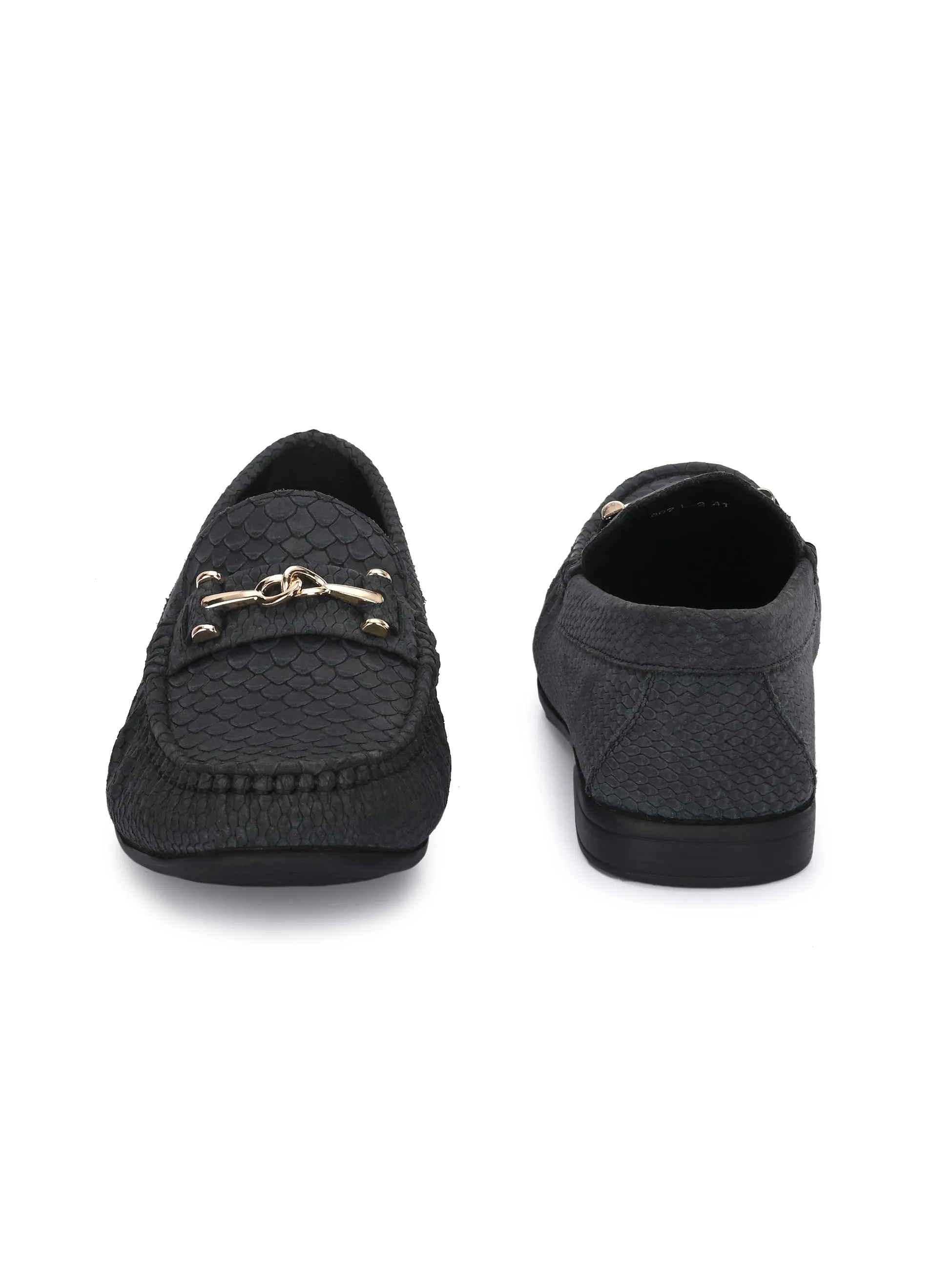 HITZ Men's Grey Leather Casual Loafers