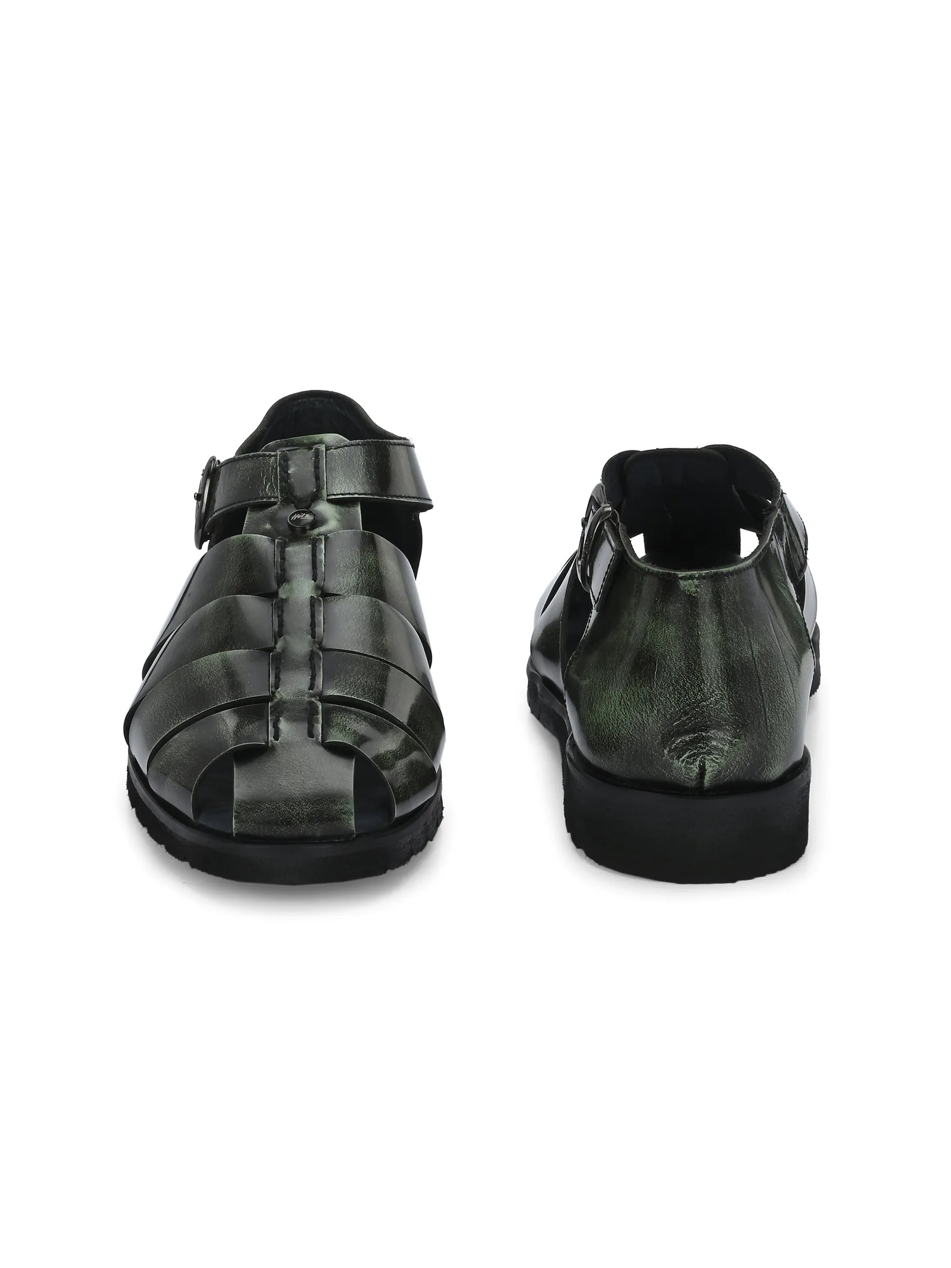 Hitz Men's Grey Leather Daily Wear Sandals