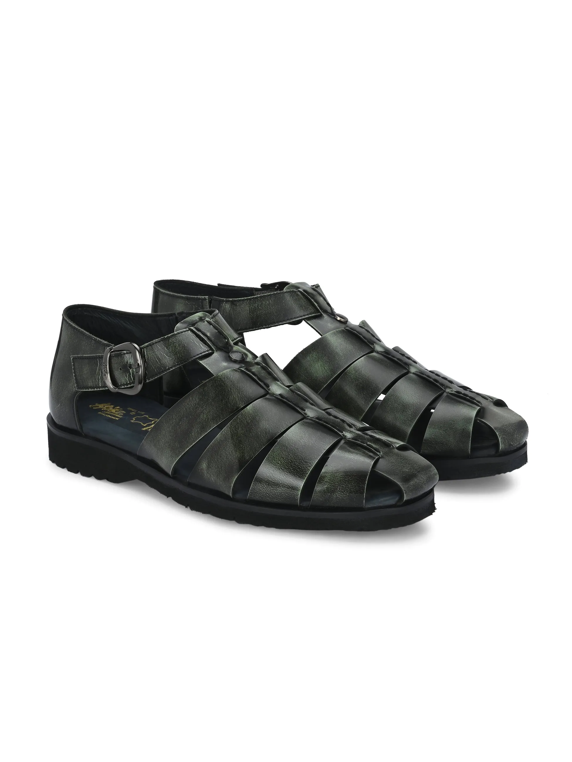 Hitz Men's Grey Leather Daily Wear Sandals