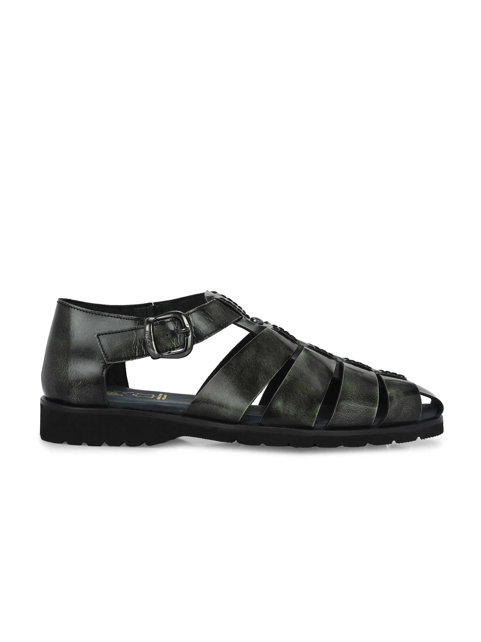 Hitz Men's Grey Leather Daily Wear Sandals