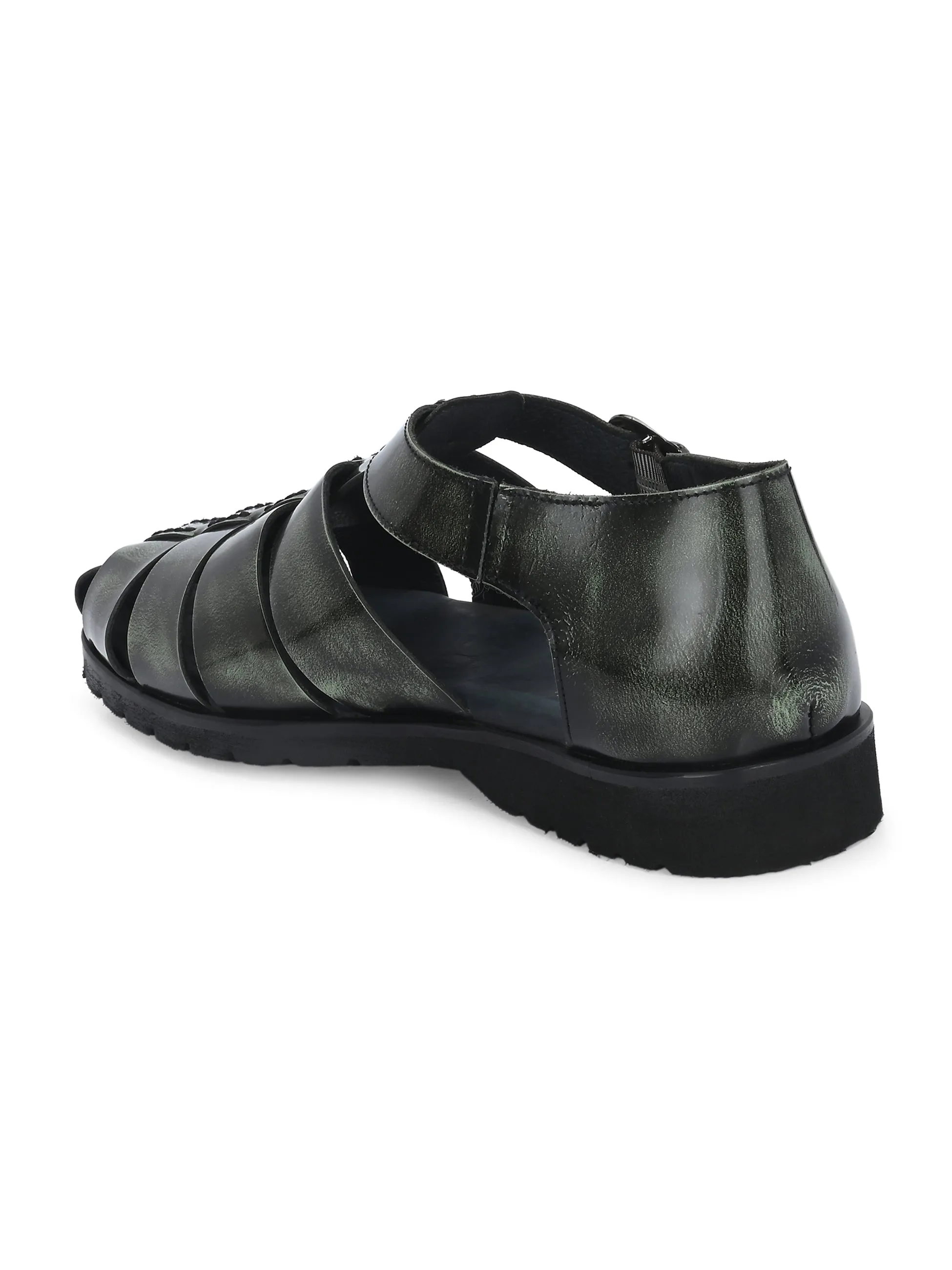 Hitz Men's Grey Leather Daily Wear Sandals