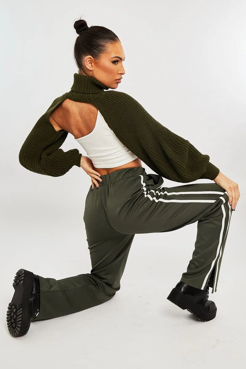 Khaki Side Stripe Split Hem Wide Leg Joggers - Karris